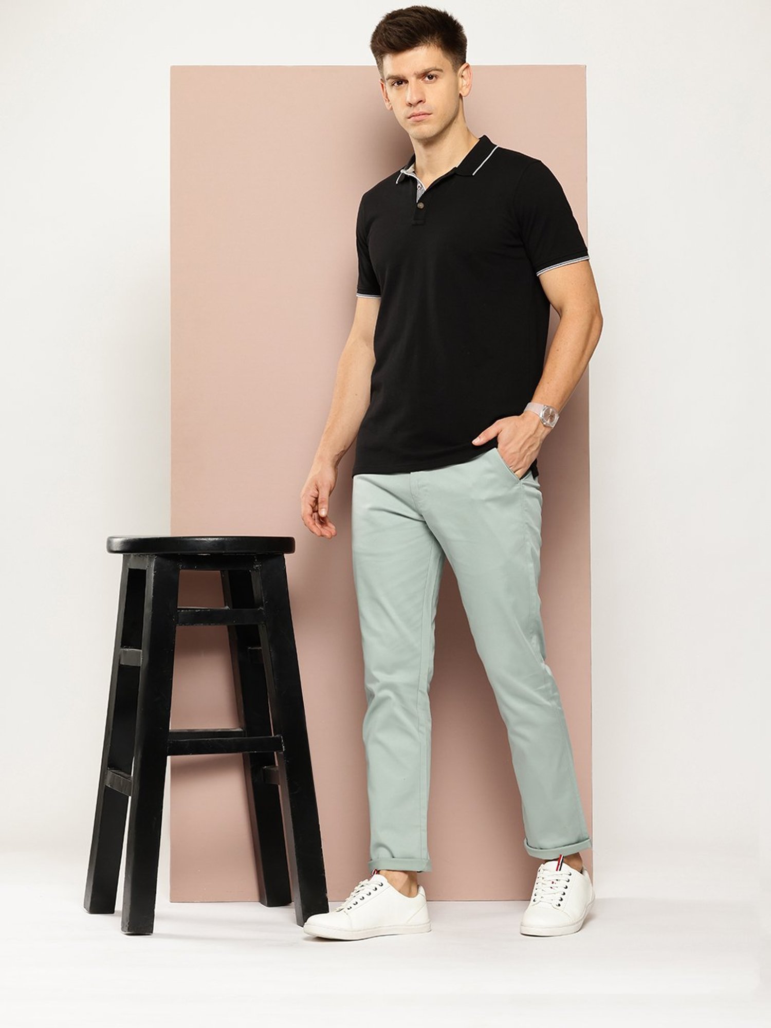 Club York Mint Green Regular Fit Flat Front Trousers