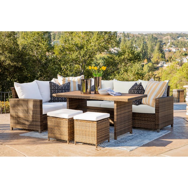 Milano 5pc Outdoor Wicker Sofa Dining Set - Brown - Coaster