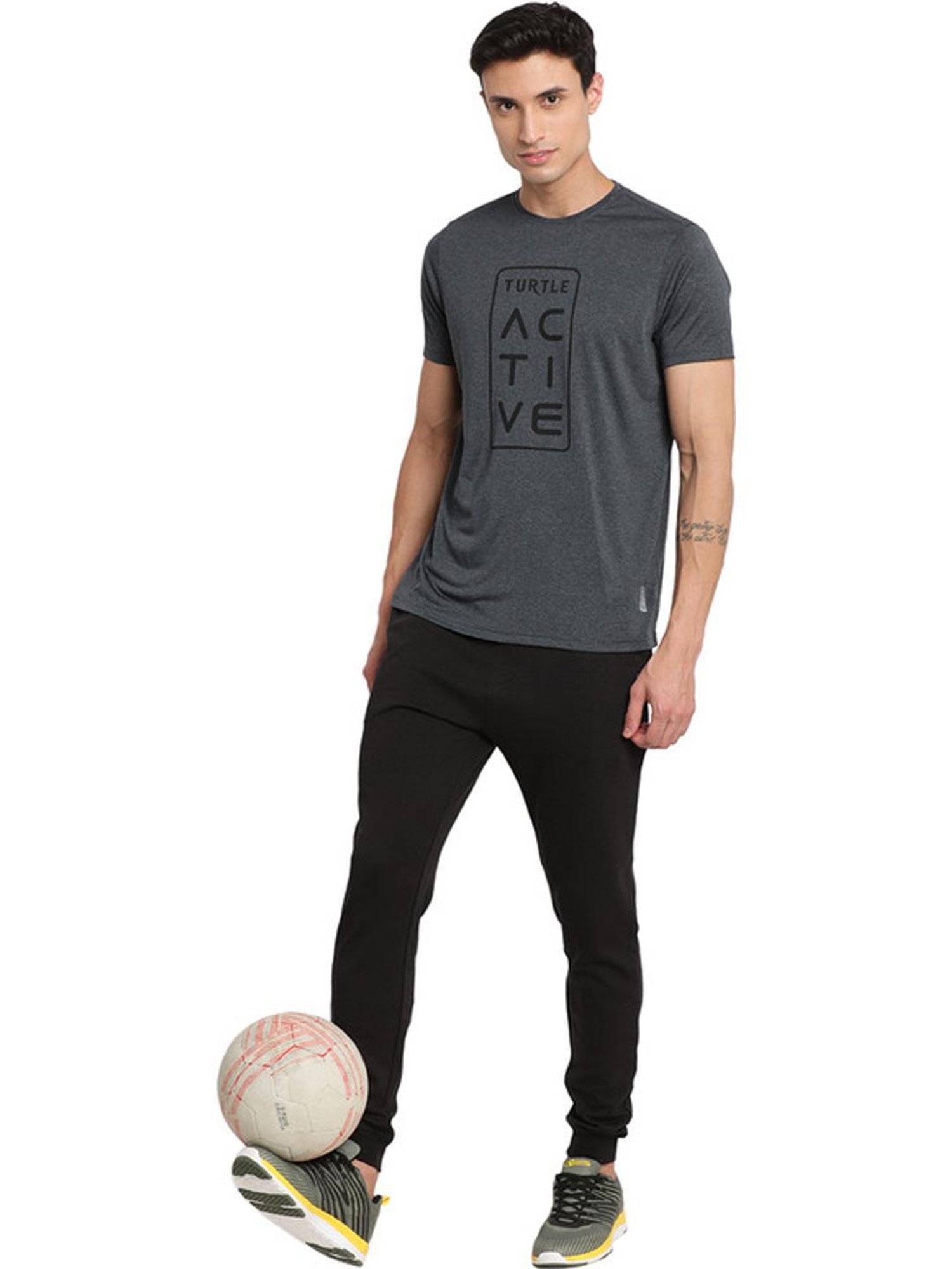 Turtle Grey Slim Fit Printed T-Shirts