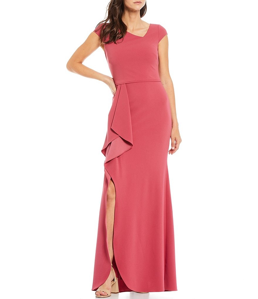 Betsy & Adam Asymmetrical Neck Scuba Crepe Gown