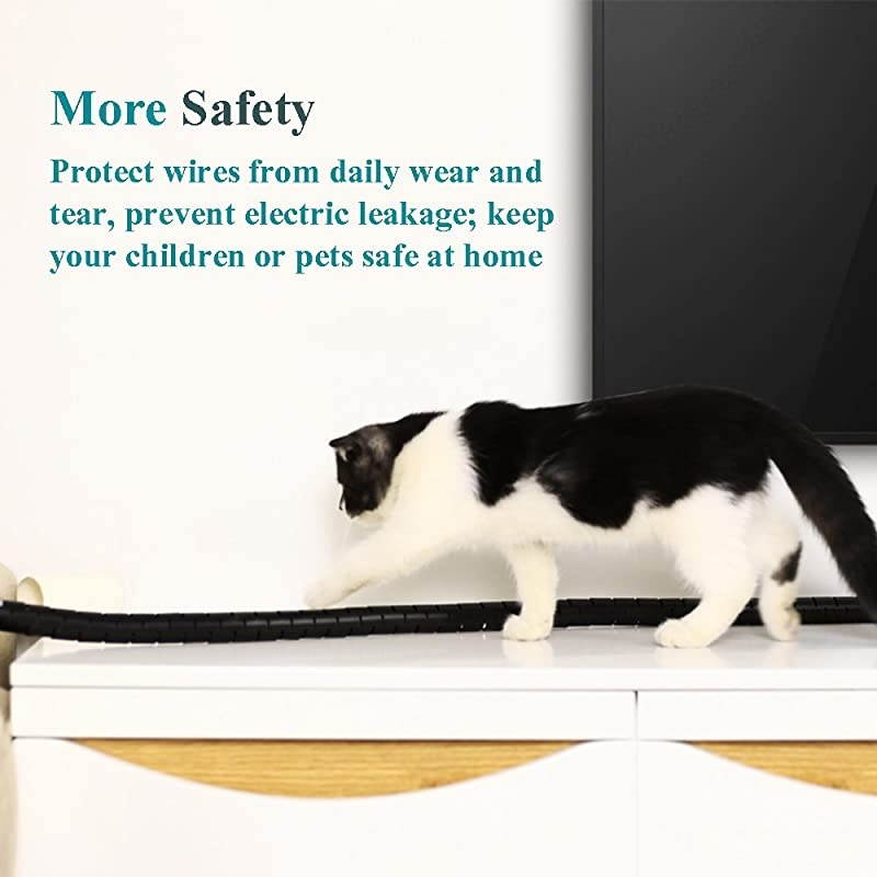 Cable Wires Organizer  Coiled Tube Cable Management PC Cinema TV Cables Sleeve with Cord Organizer Clip Hide Wires Cover Cables to Keep Desk Tidy to Protect Cable from Pets Bite Black