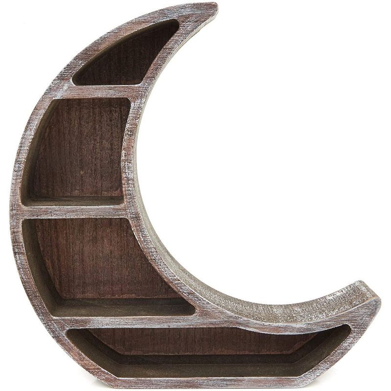 Wall Mounted Crescent Moon Shelf, Wooden Floating Storage Display Shelves Home Wall Room Decor, Brown 10"x"10.2"x2"