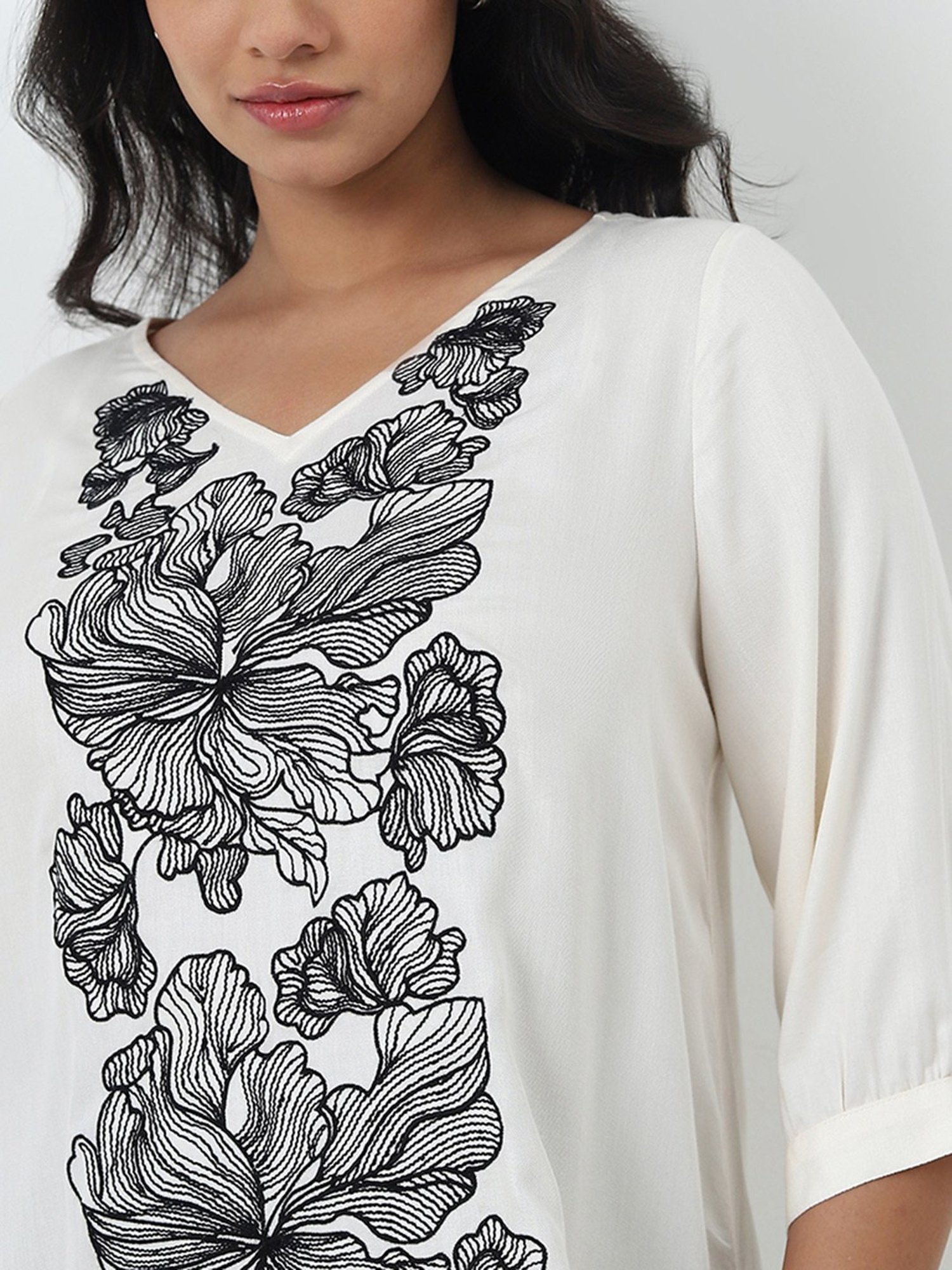 Gia by Westside Off-White Floral Embroidered Top