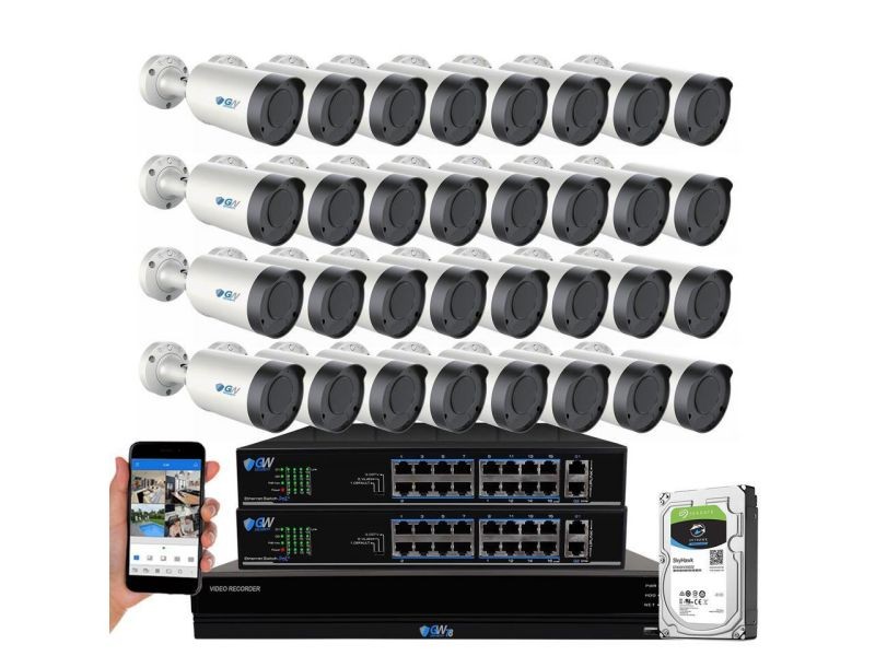 GW Security 4K (8MP) Smart AI Spotlight Color Night Vision Security Camera System, 32 Channel H.265+ 8MP NVR, 24 x UHD 4K POE Microphone 2.8-12mm Varifocal Lens Human Detection Bullet Camera
