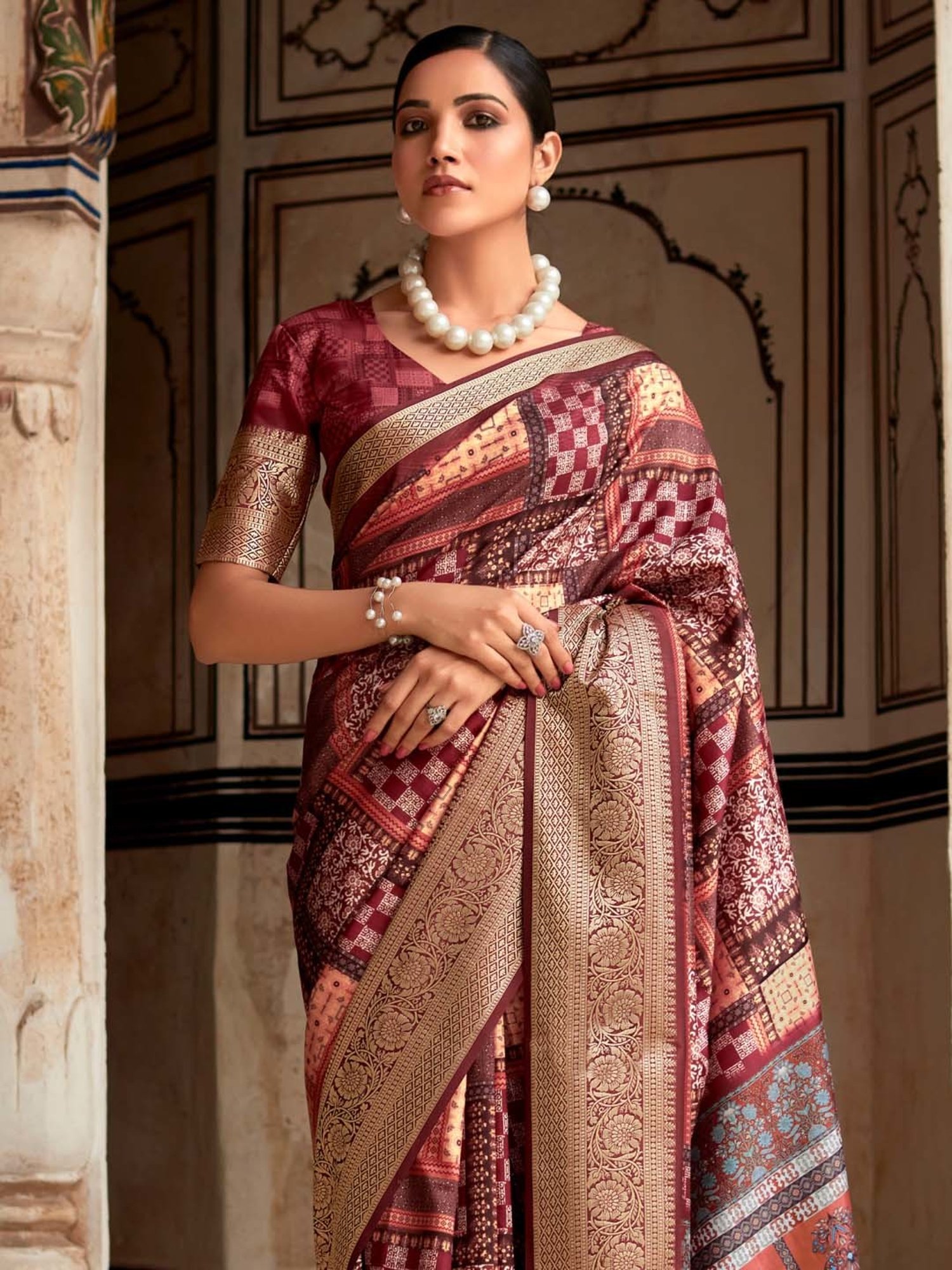 Saree Mall Purple Silk Printed Saree With Unstitched Blouse