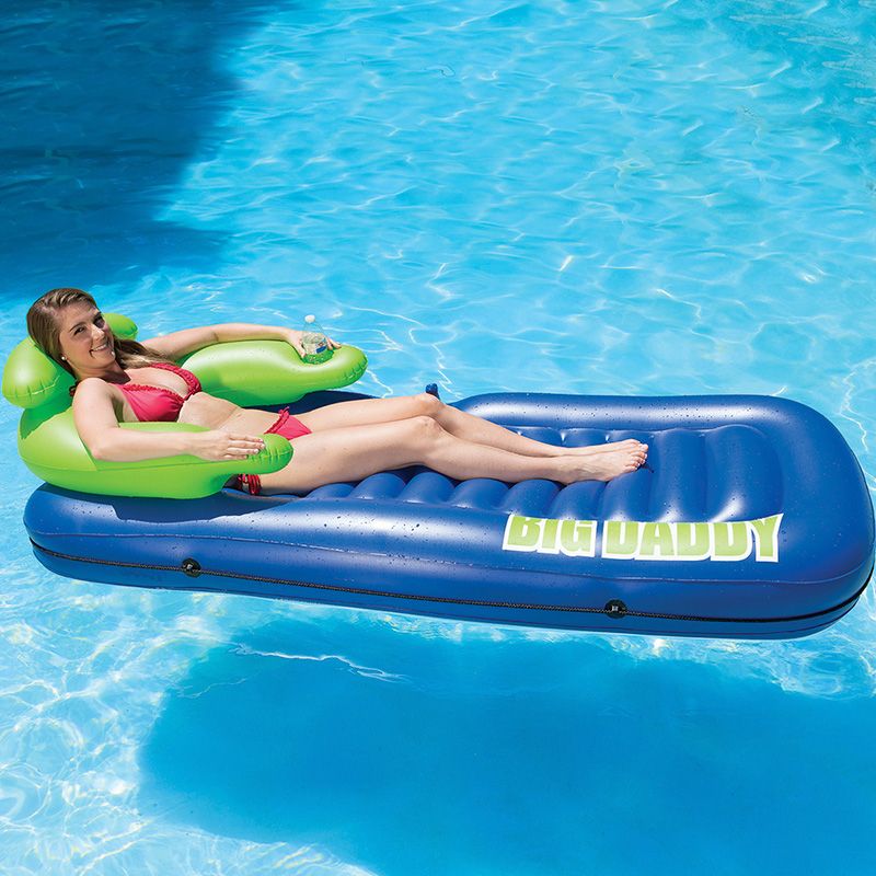 Swim Central 82" Inflatable Blue and Lime Green Pool Lounge with Storage Pockets