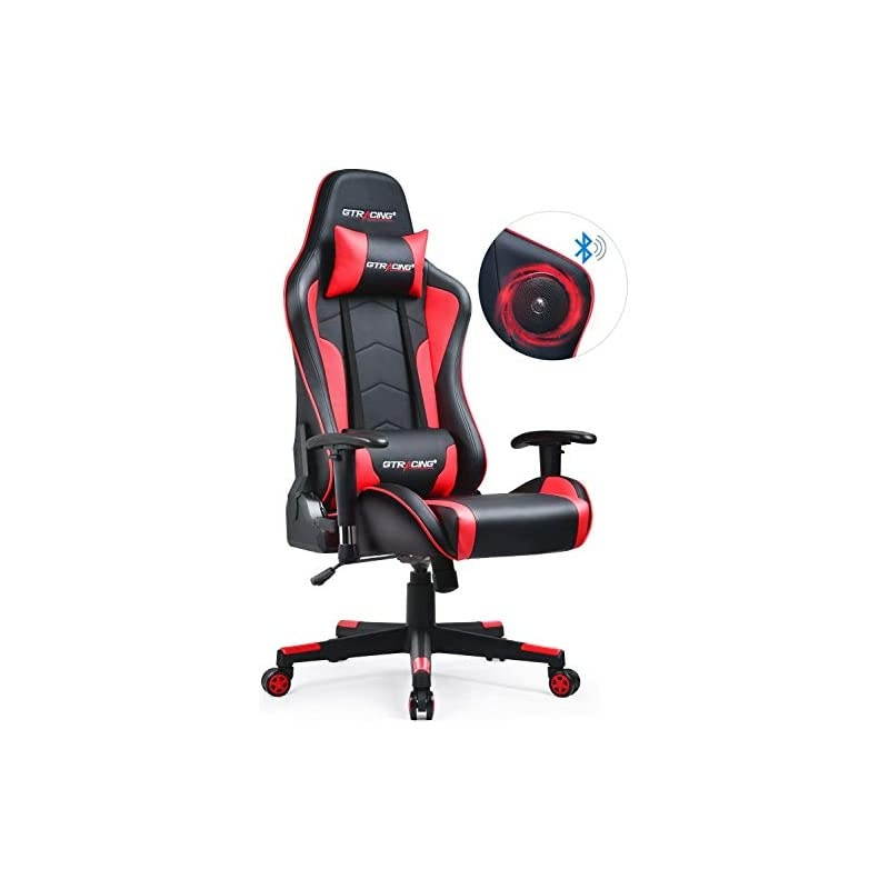 Gaming Chair with Speakers Bluetooth Music Video Game Chair Audio Ergonomic Design Heavy Duty Office Computer Desk Chair Gt890M,Blue (red)