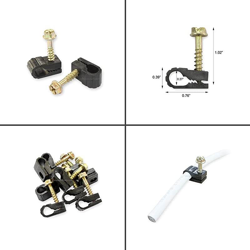 Coaxial Cable Clips Cable Holder Wire Clips Siding Clips For Hanging Cord Holder For Desk Cable Clamps Cord Clip Wire Organizer Clips Tv Mount Screws Black 100 Pack