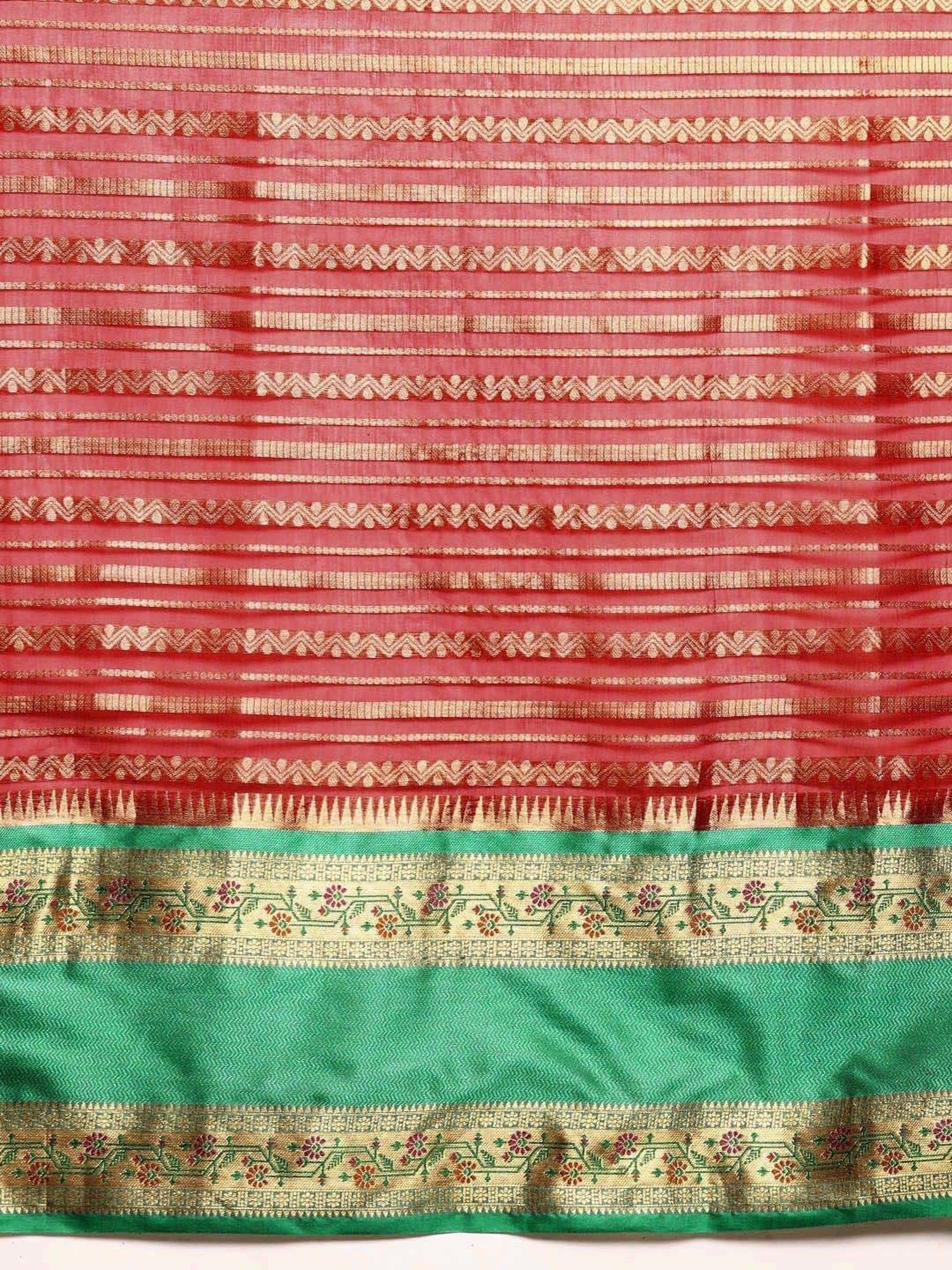 Silk Land Red & Green Woven Saree With Unstitched Blouse