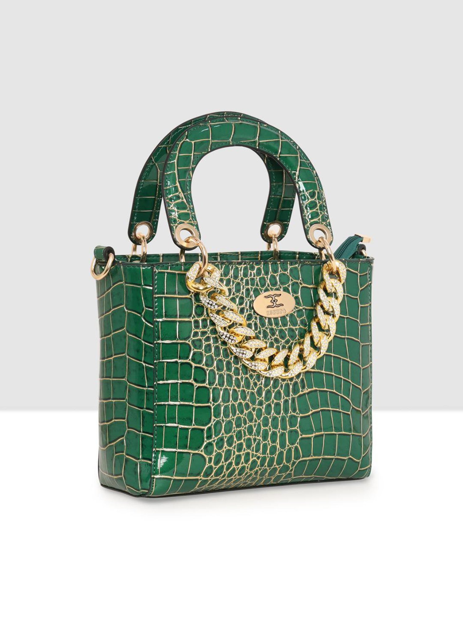 Esbeda Green Textured Medium Handbag