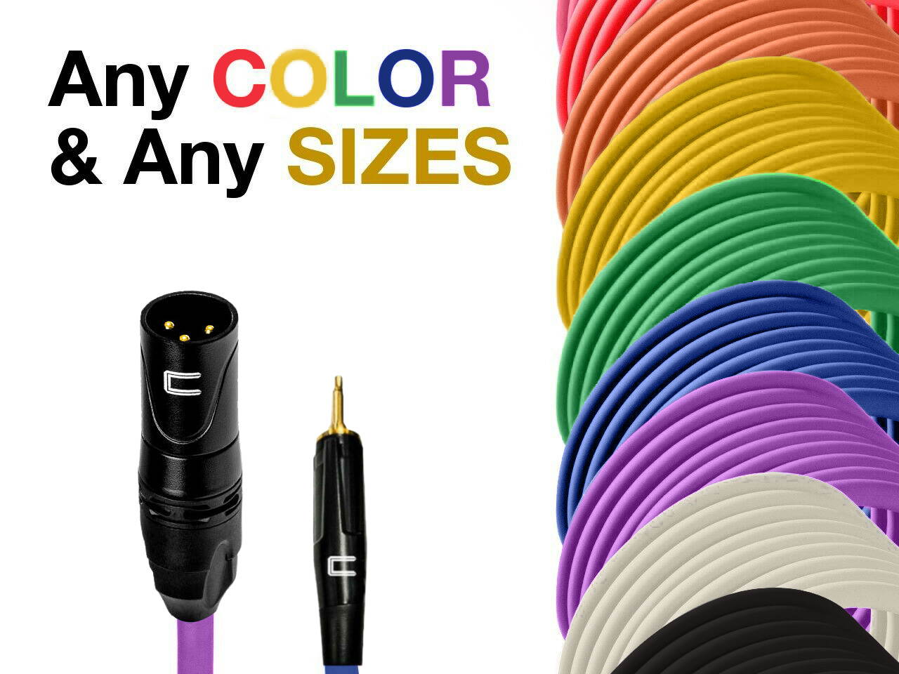 3-Pin XLR Male to 3.5 mm TS Unbalanced Mono Audio Cable Custom Length Color Cord