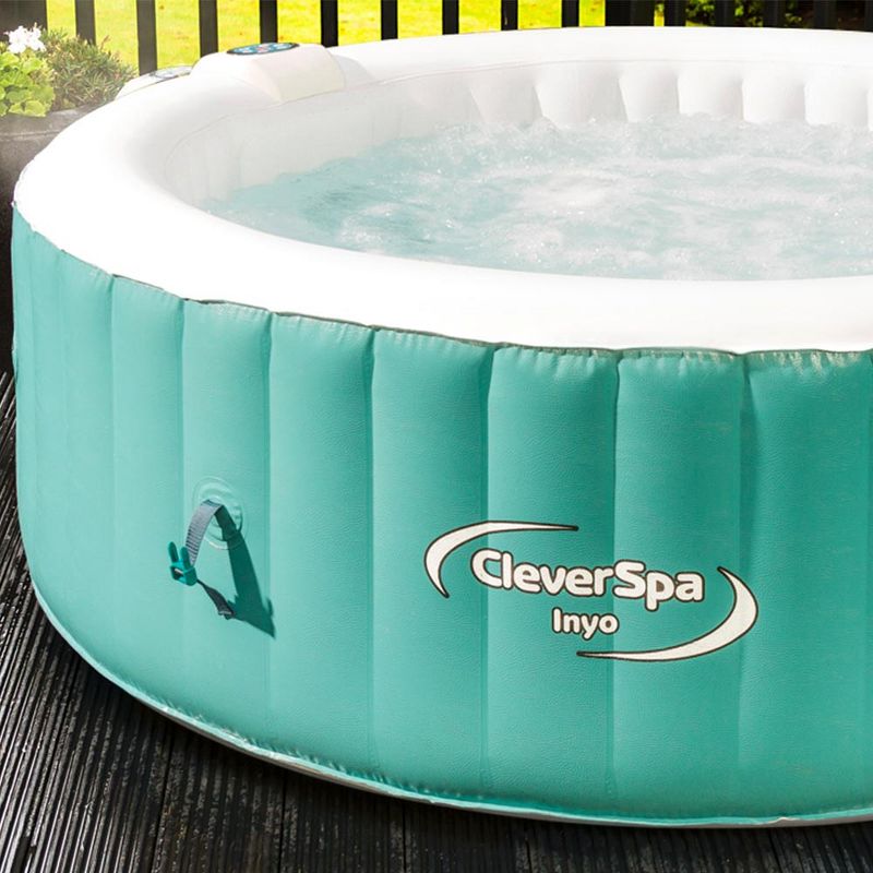 CleverSpa 7959 Inyo 4 Person Year Round Portable Outdoor Inflatable Round Hot Tub with 110 Air Jets, Built in Water Heater, and Cover, Teal