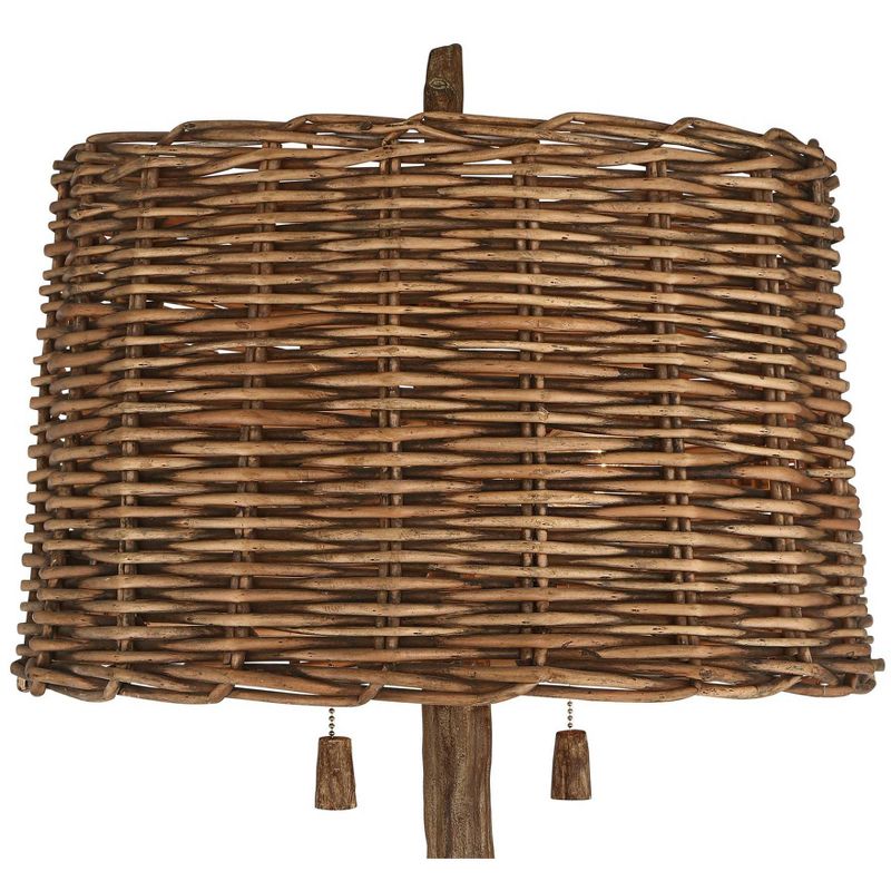 Barnes and Ivy Rustic Country Cottage Floor Lamp Faux Wood Tree Brown Wicker Drum Shade for Living Room Reading Bedroom Office