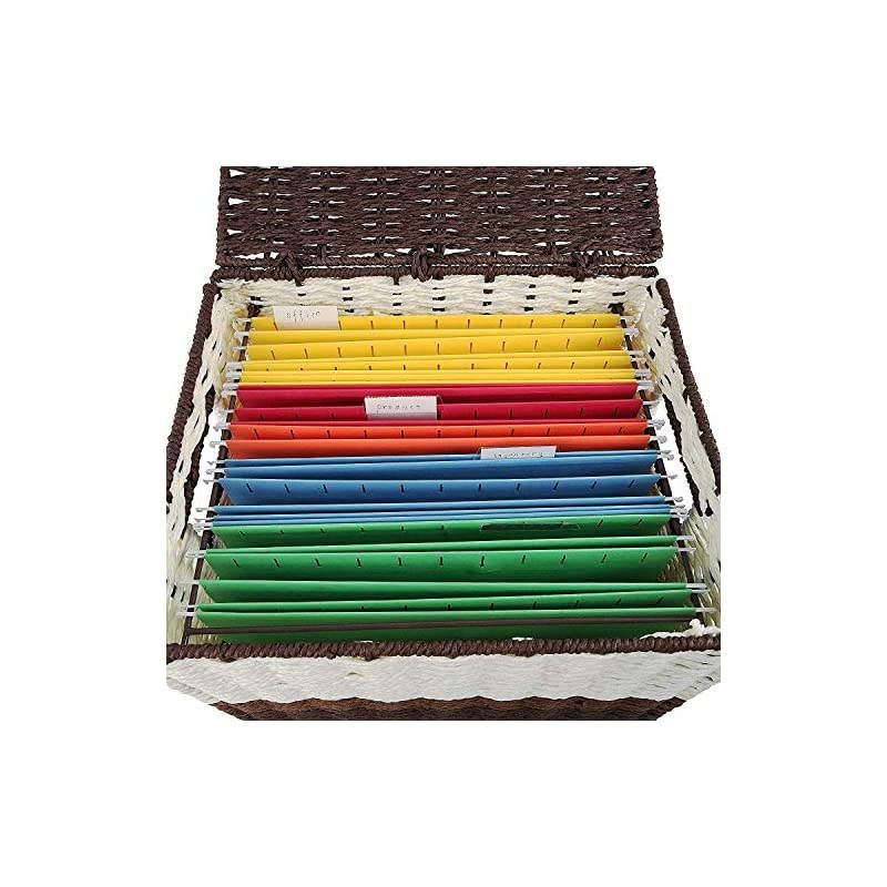 File Storage Organizer, Letter Size Hanging File Box Organizers with Lid，Decorative Seagrass Filing & Storage Office Box | Letter Size (3 Color)