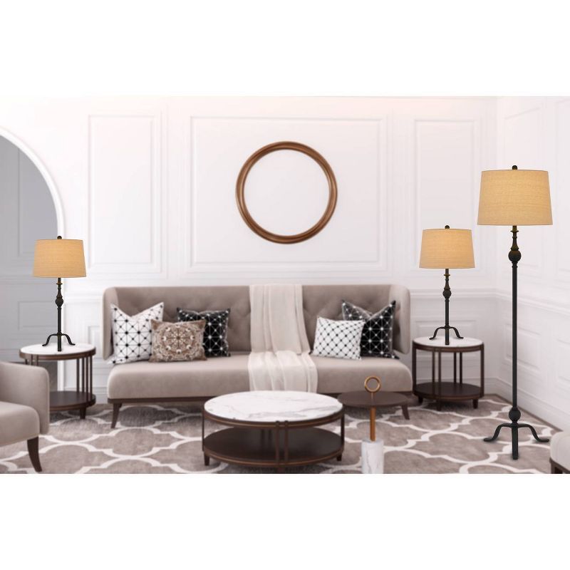 61.5" Metal Floor Lamp with 31" (Set of 2) Matching Table Lamps with Hardback Linen Shades Tan - Cal Lighting