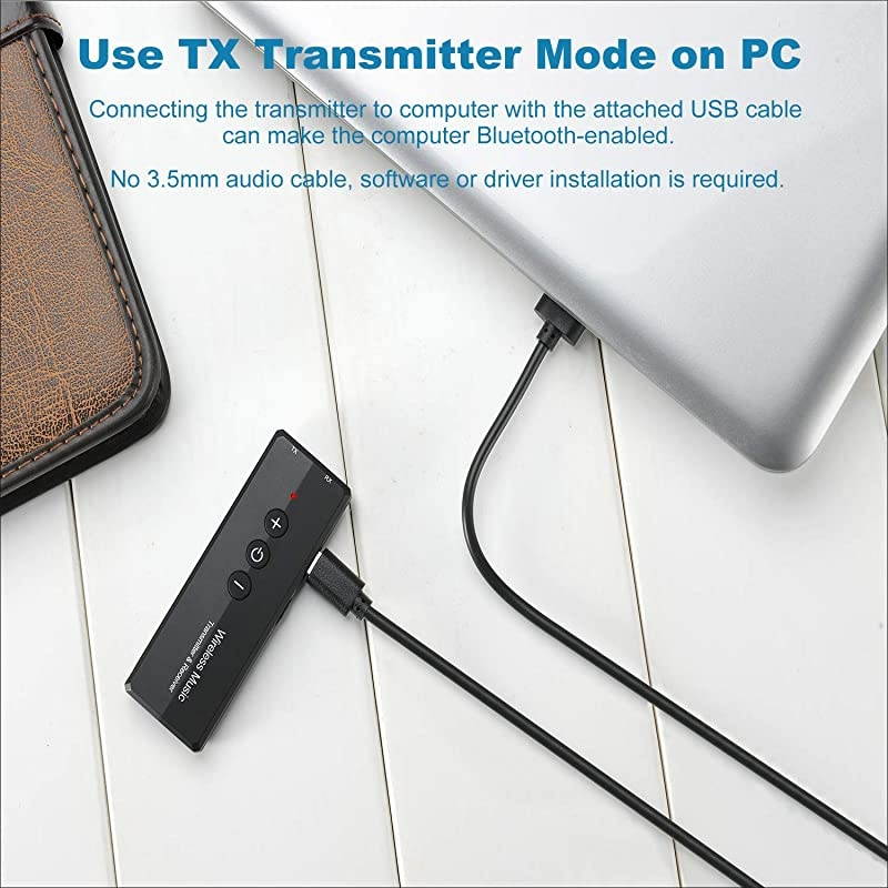 Bluetooth 5.0 Transmitter Receiver 3-in-1,  Wireless 3.5mm Audio Adapter for TV PC Headphones Home Sounds System Car/CD-Like Voice Enjoyment
