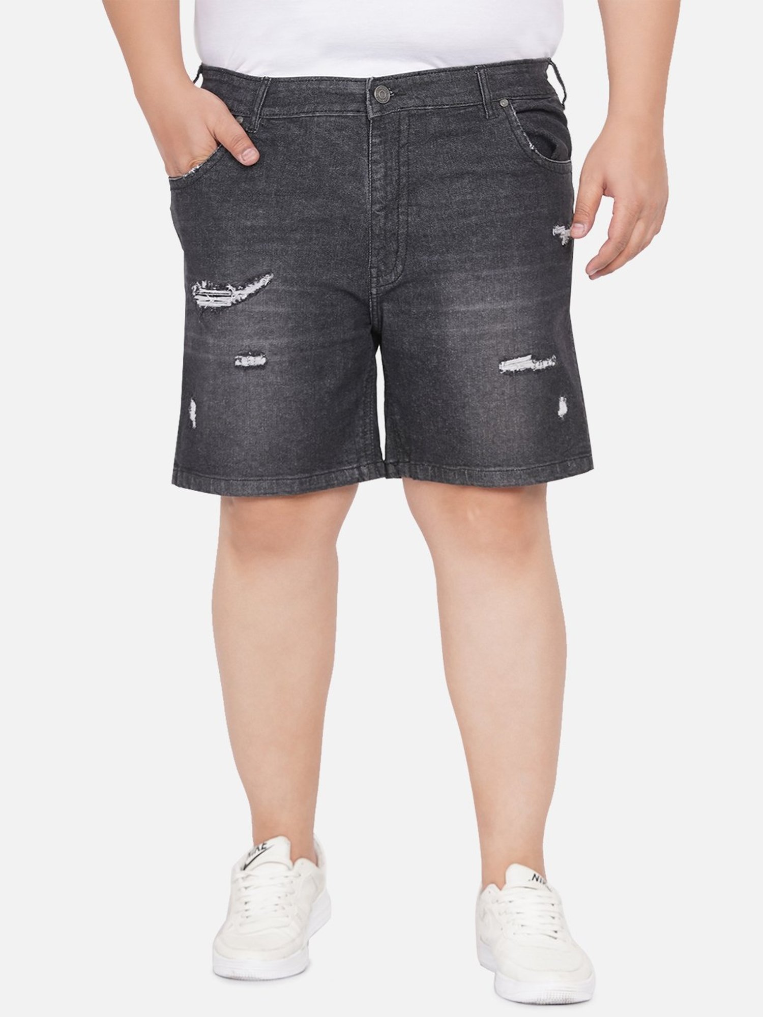 John Pride Charcoal Regular Fit Plus Size Denim Shorts