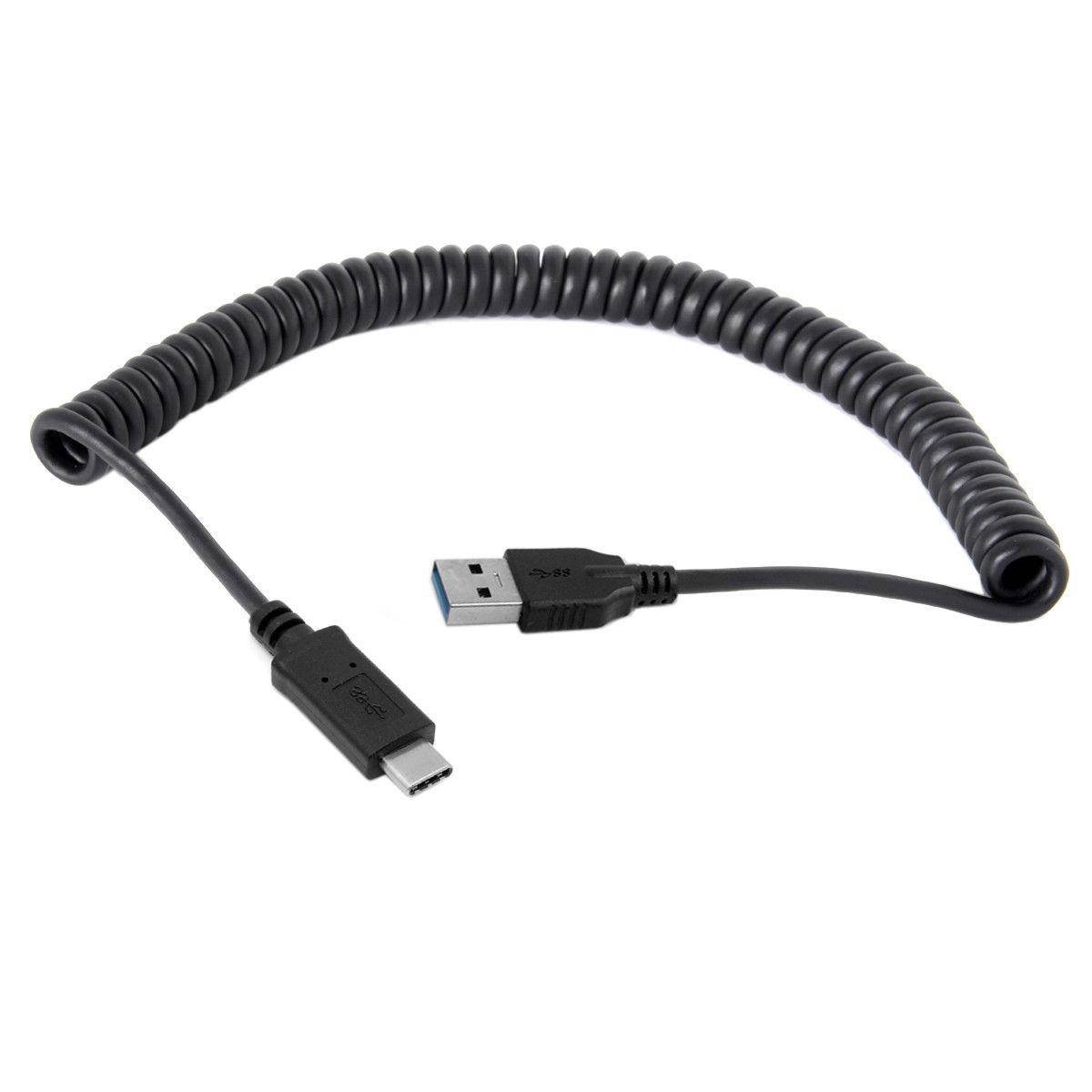 Standard USB 3.0 Type A Male to USB 3.1 Type C USB-C Male Stretch Data Cable for Phone Tablet Black 1m