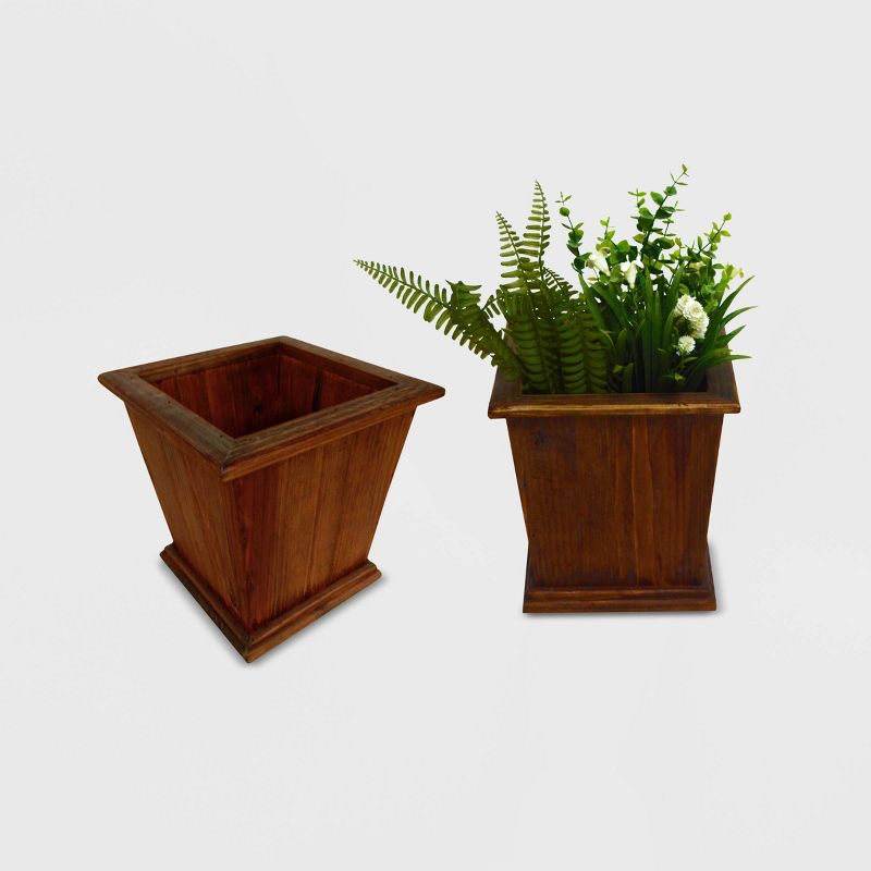 2pc Sheffield Square Tapered Wooden Planters Brown - Leisure Season