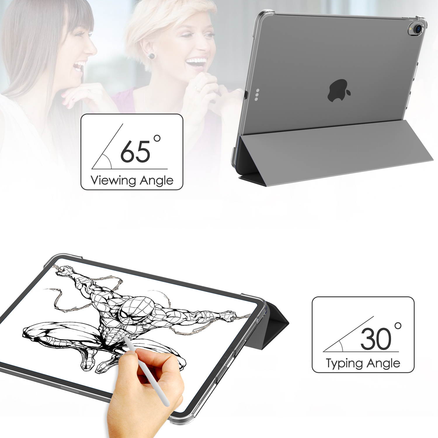 For iPad Pro 12.9-inch Smart Case Shell, Trifold Sleep-Wake Feature