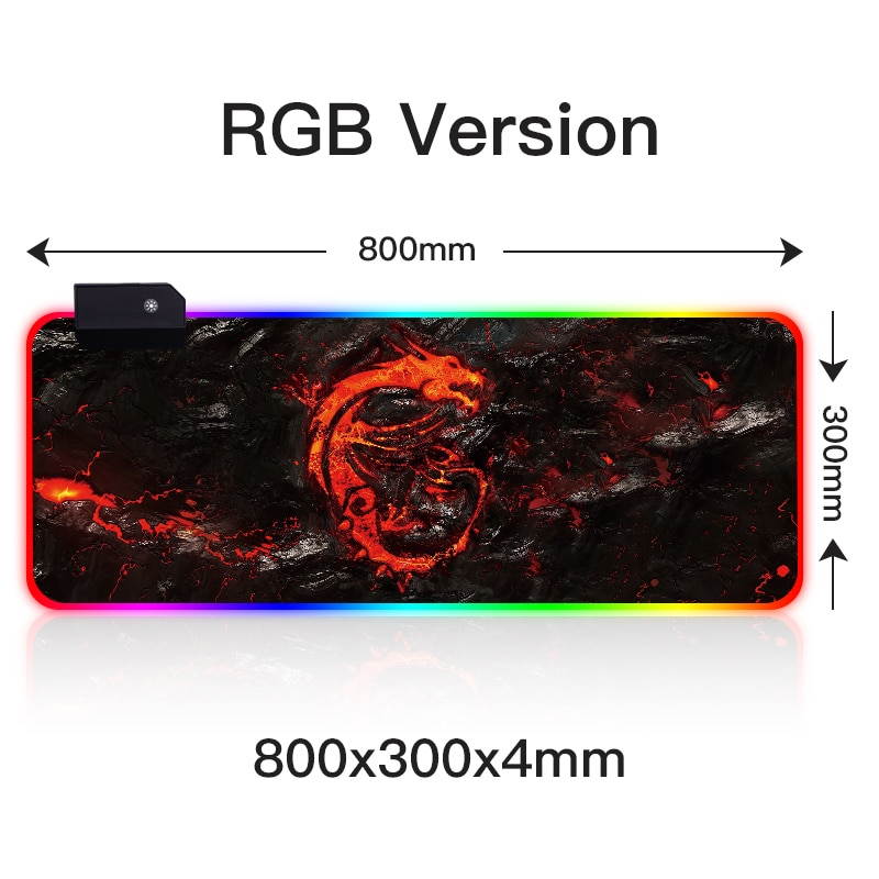 RGB Gaming Mouse Pad Large XL Red Dragon Pattern Computer Desk Mat Pad with LED Backlight For PC Laptop support Custom