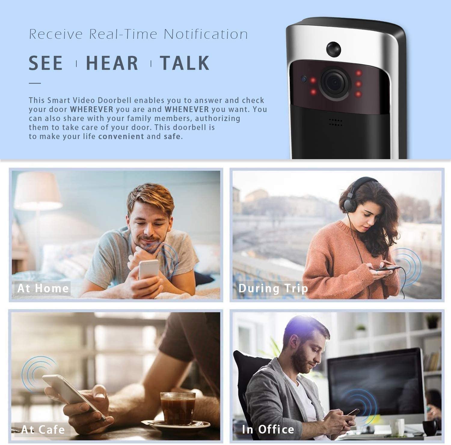 Video Doorbell Camera (2021 Upgraded), Wi-Fi with Smart PIR Motion Detection, Wide Angle, Night Vision, Real-Time Notification, Two-Way Talk, is Included (Doorbell & Chime)