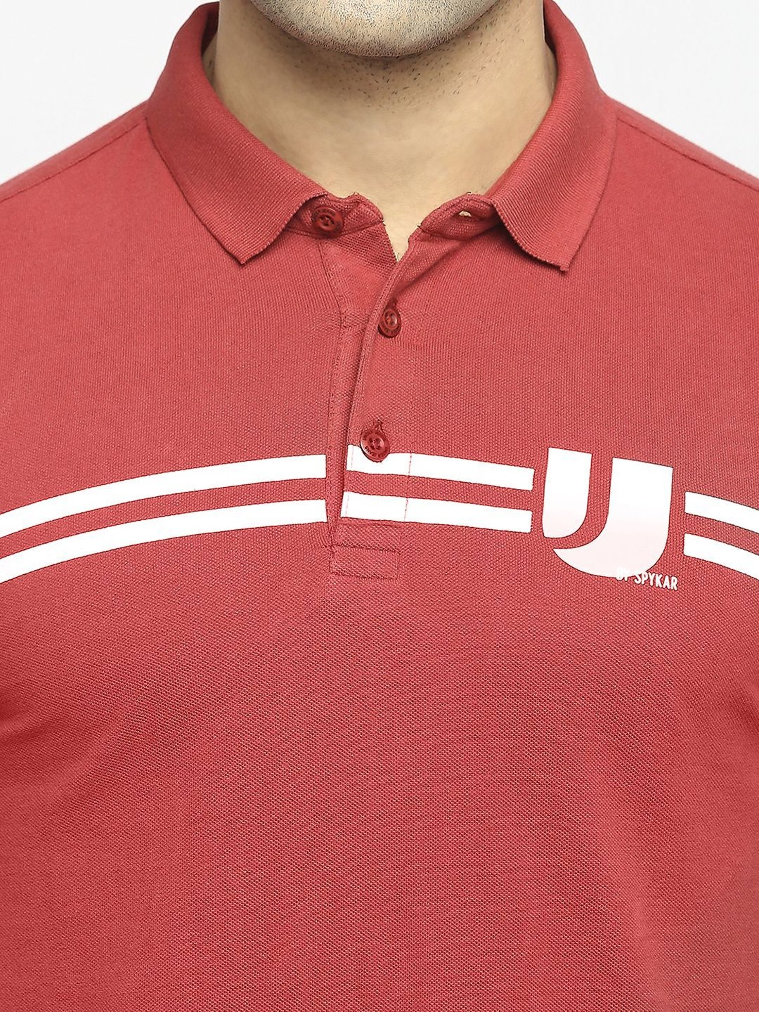 UnderJeans by Spykar Brick Red Regular Fit Polo T-Shirt