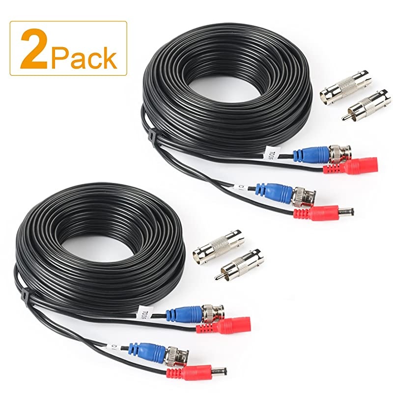2Pack 50Feet BNC Vedio Power Cable PreMade AlinOne Camera Video BNC Cable Wire Cord for Surveillance CCTV Security System with ConnectorsBNC Female and BNC to RCA