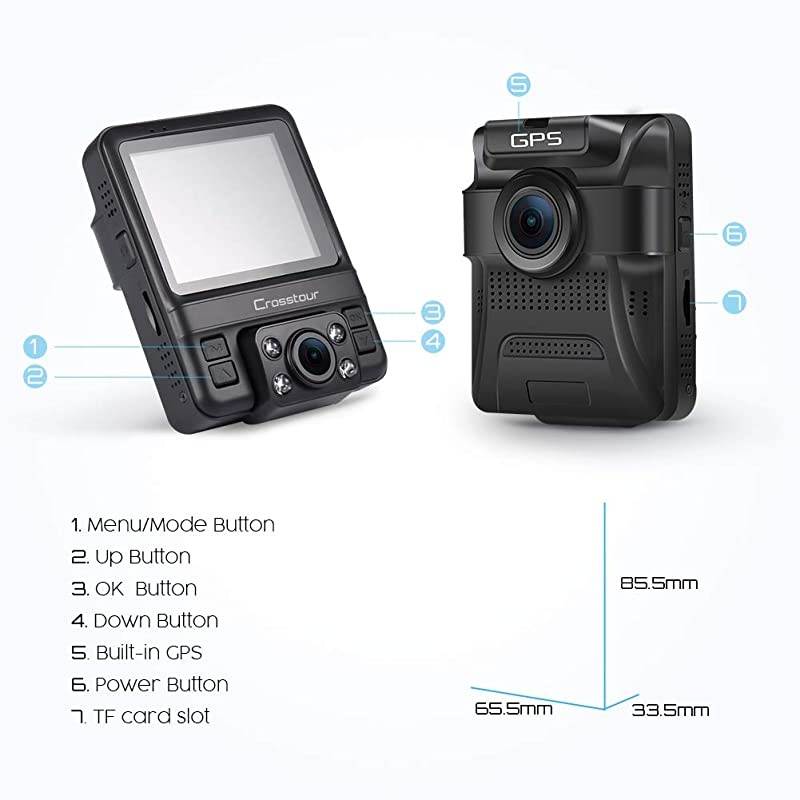 Dash Cam - GPS Dual Car Camera Uber  1080P Front and 720P Inside DVR Recorder with 2.4" Screen IR Super Night Vision Parking Mode Motion Detection and G-Sensor