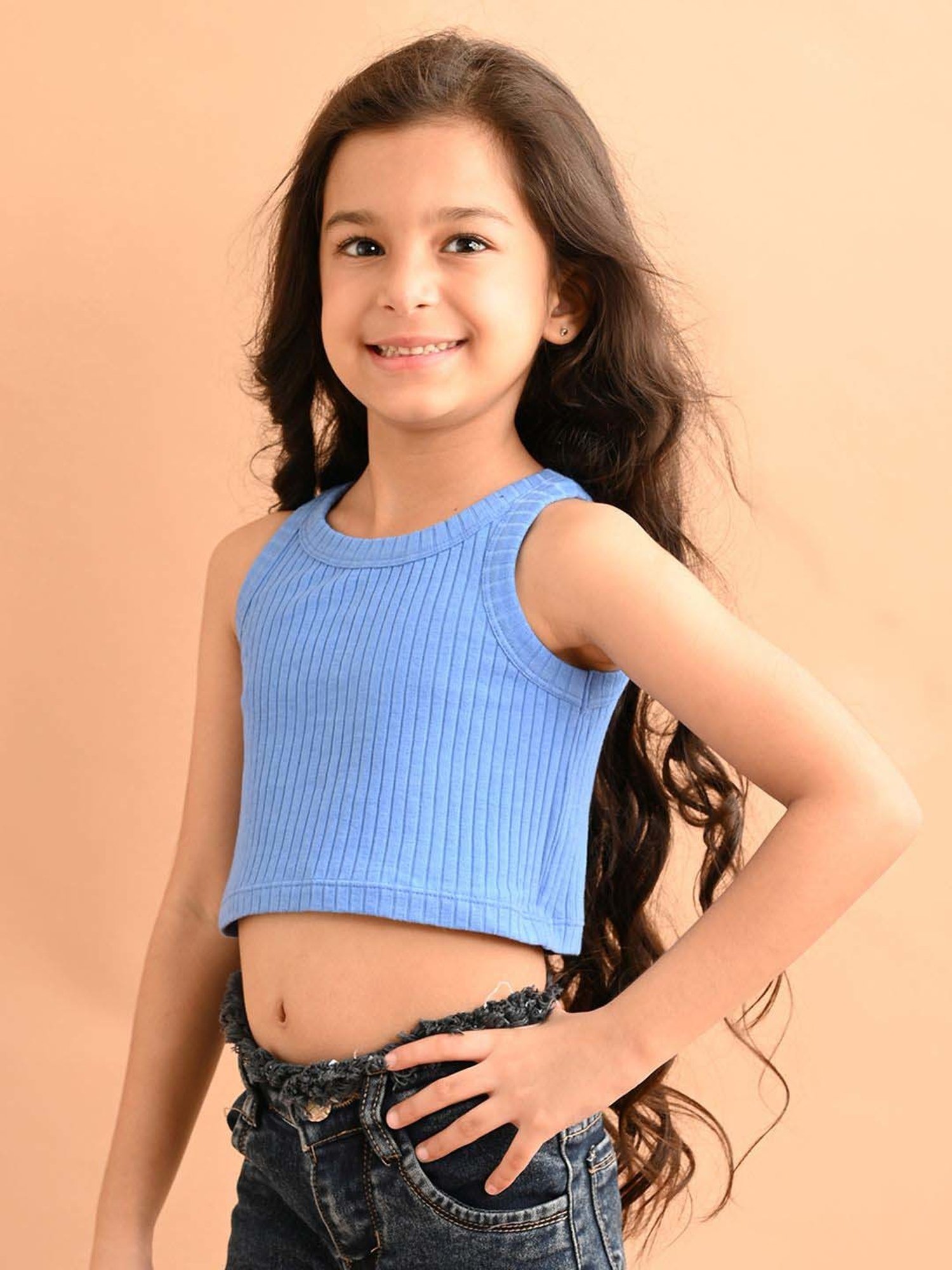 LilPicks Kids Teal Solid Crop Top