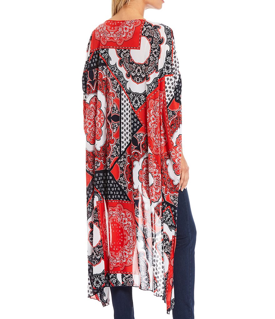 Eva Varro Animal Print Knit Jersey 3/4 Slit Sleeve Tunic