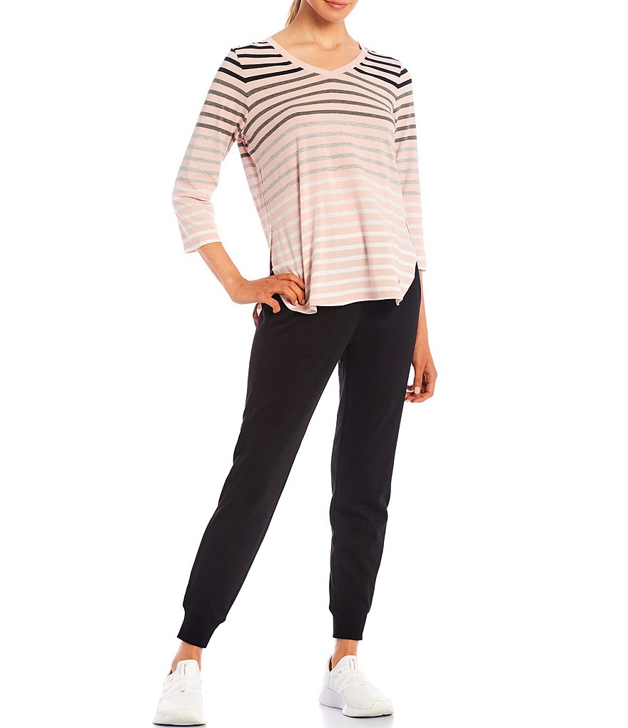 Calvin Klein Performance Fade Out Stripe 3/4 Sleeve Round Hem Tee