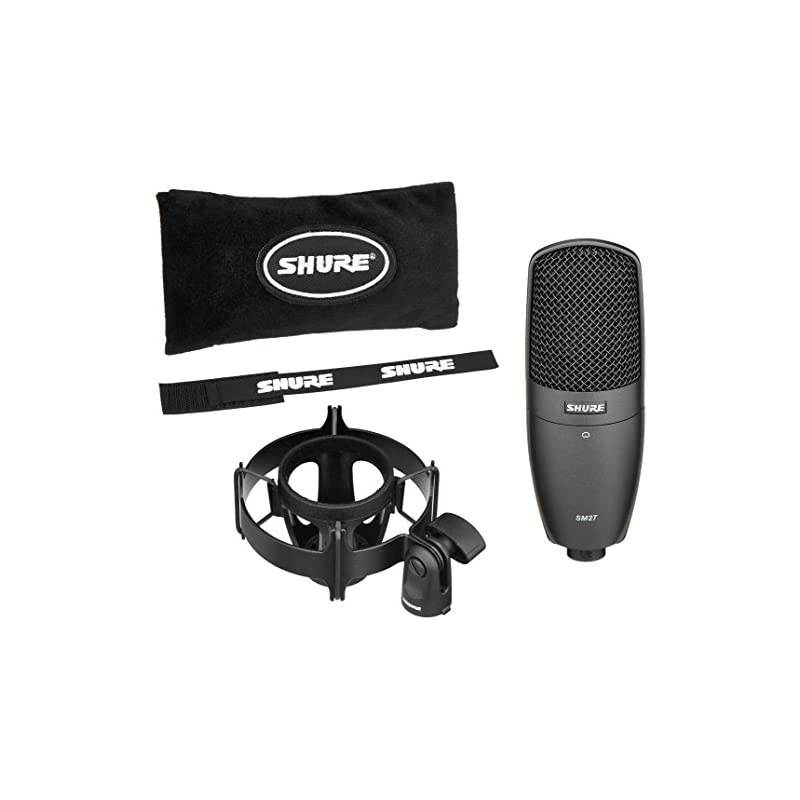 SM27 Professional Large Diaphragm, Side-Address Cardioid Condenser Microphone for Stage or Studio with A32M Lock Swivel Adapter and Zippered Carrying Bag (SM27-SC)