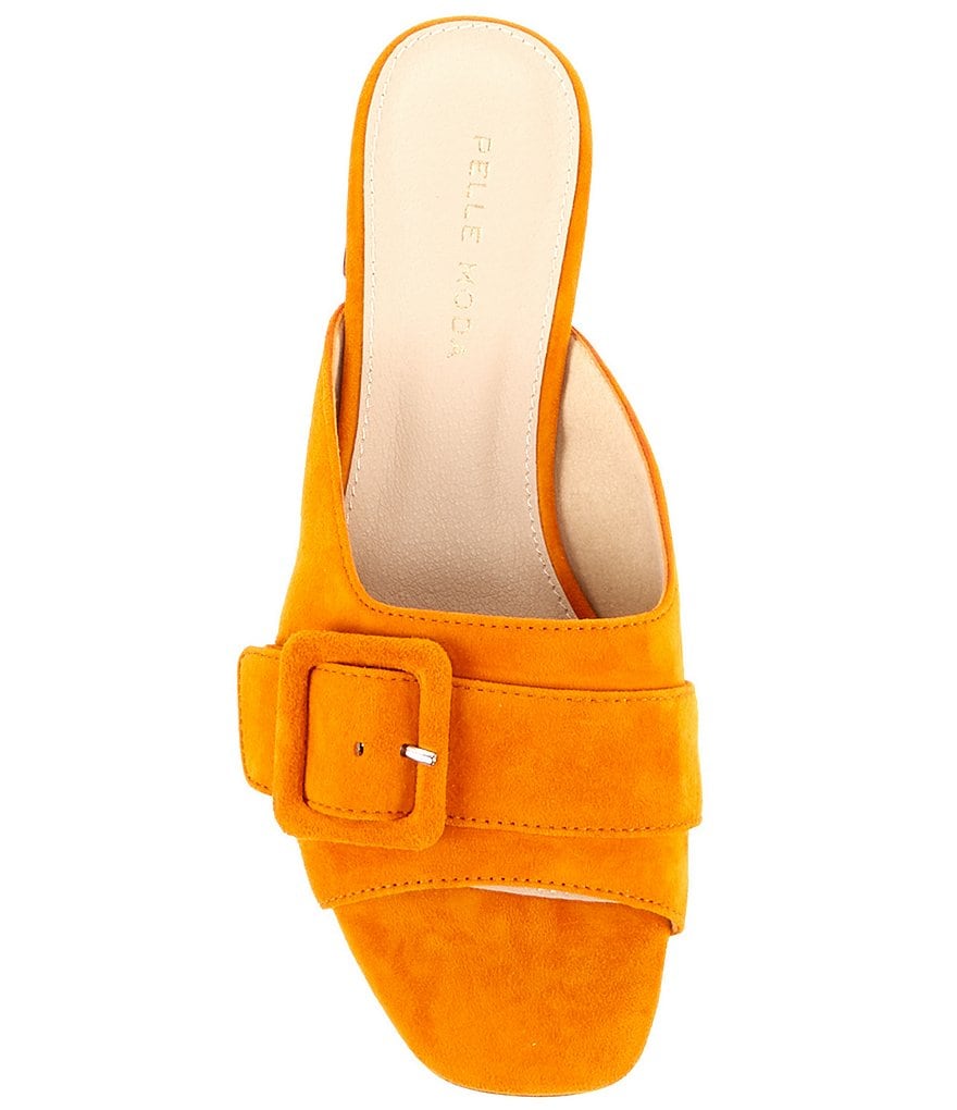 Pelle Moda Tala Suede Buckle Block Heel Mules