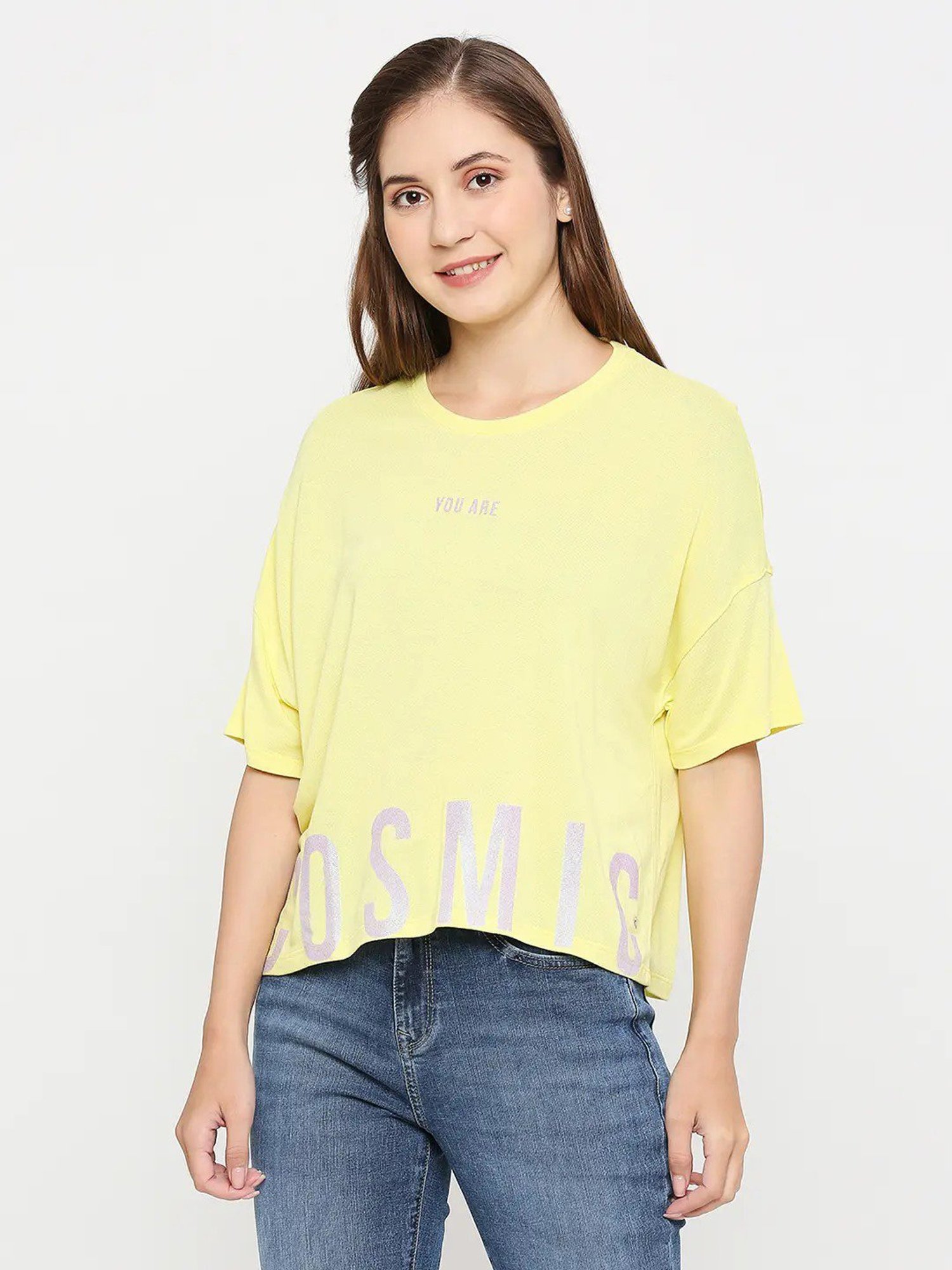 Spykar Lime Yellow Cotton Graphic Print T-Shirt