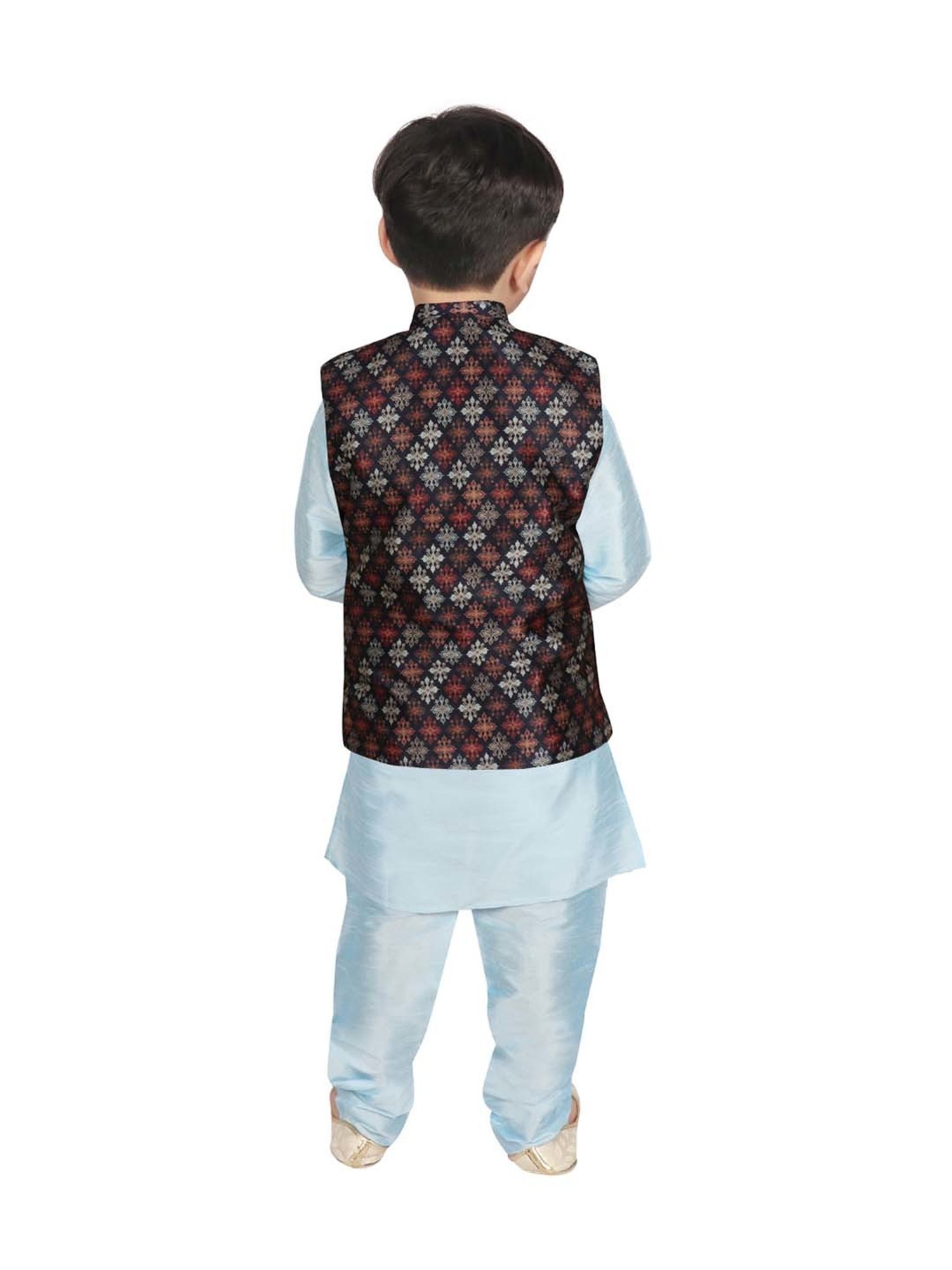 SG Yuvraj Kids Navy & Blue Printed Full Sleeves Kurta Set