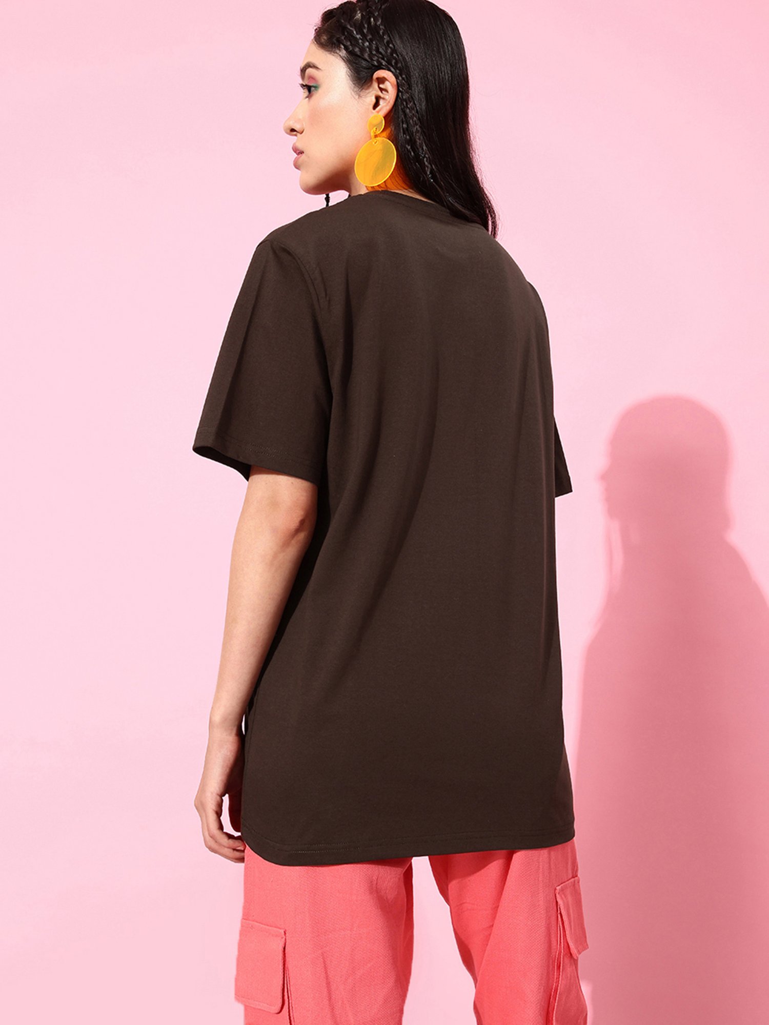 Dillinger Chocolate Brown Cotton Graphic Print Oversized T-Shirt