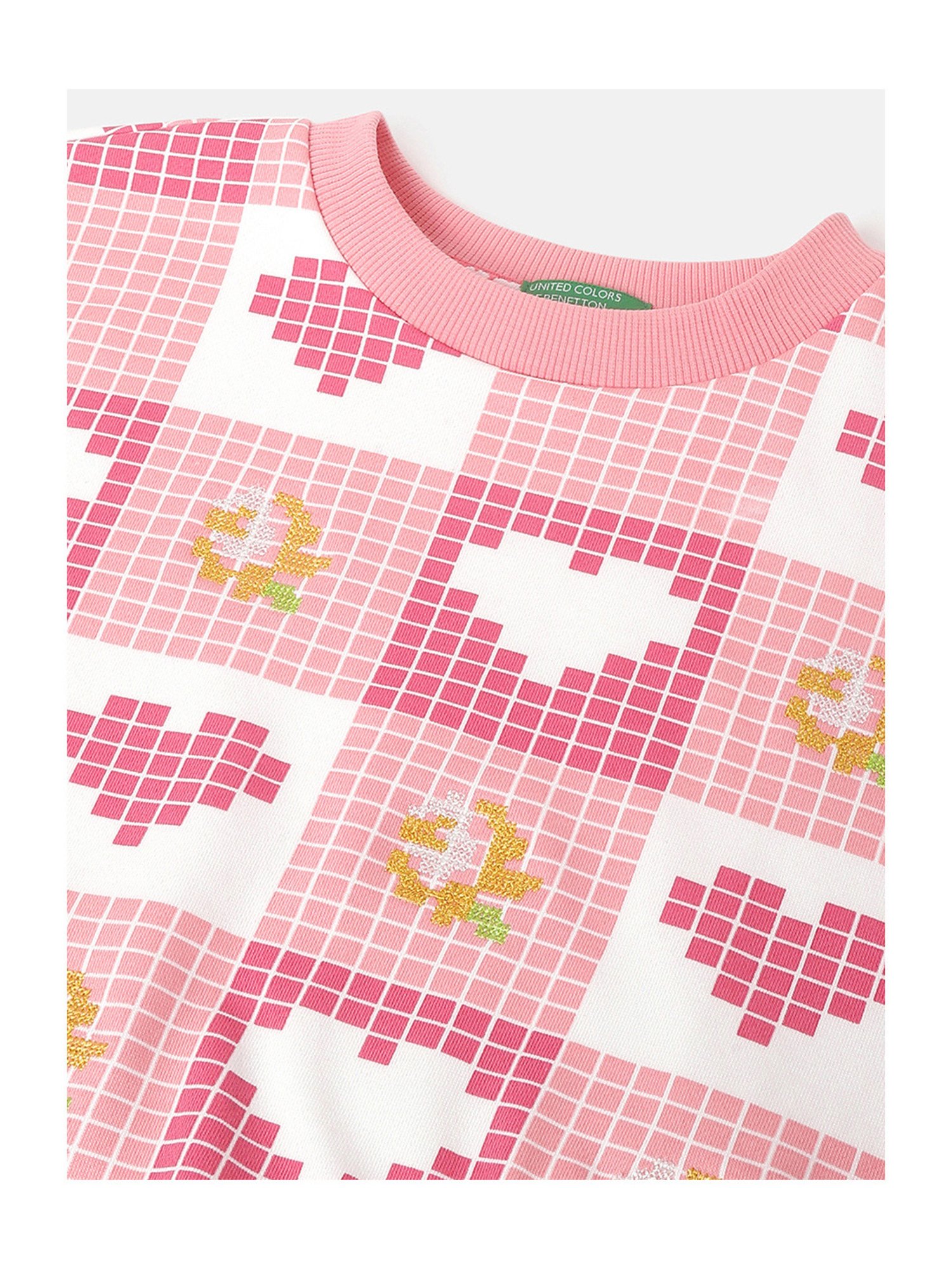 United Colors of Benetton Kids Pink & White Checks Full Sleeves Sweatshirt