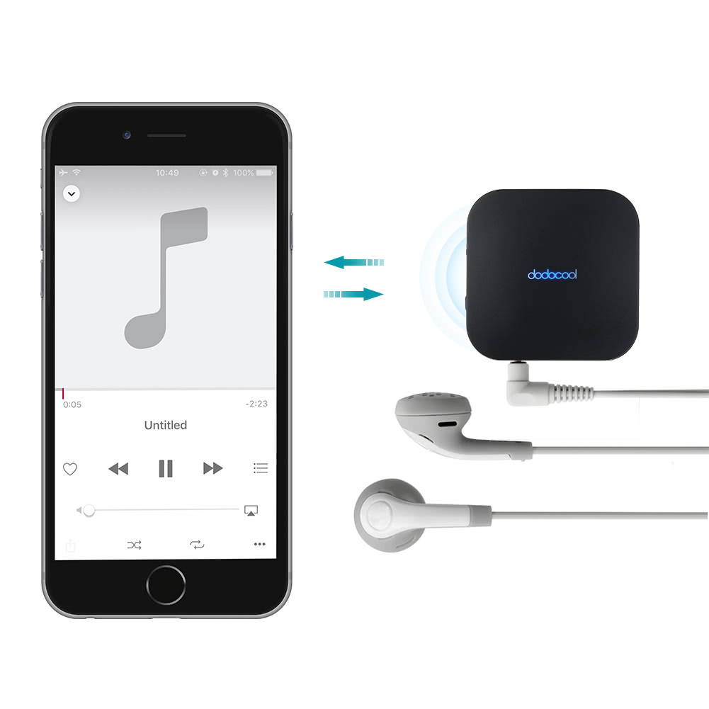 dodocool Portable Mini 2-in-1 Rechargeable Wireless Transmitter Receiver - Black