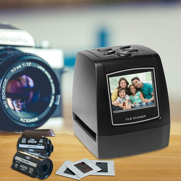 FRCOLOR  35/135MM Slide Film Scanner High Resolution 3600dpi 5.0 Mega Pixels Photo Scanner Mini Portable Negative Digital Film Converter LCD with US Plug - Black