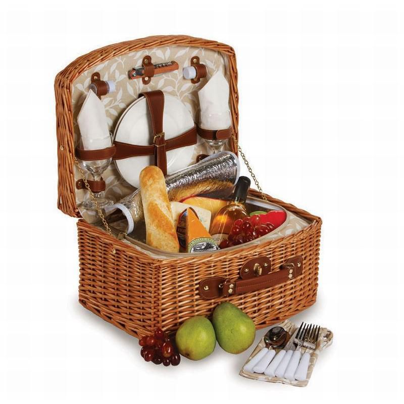 Northlight 15.5" Hand Woven Willow 2-Person Picnic Basket and Accessory Set - Brown