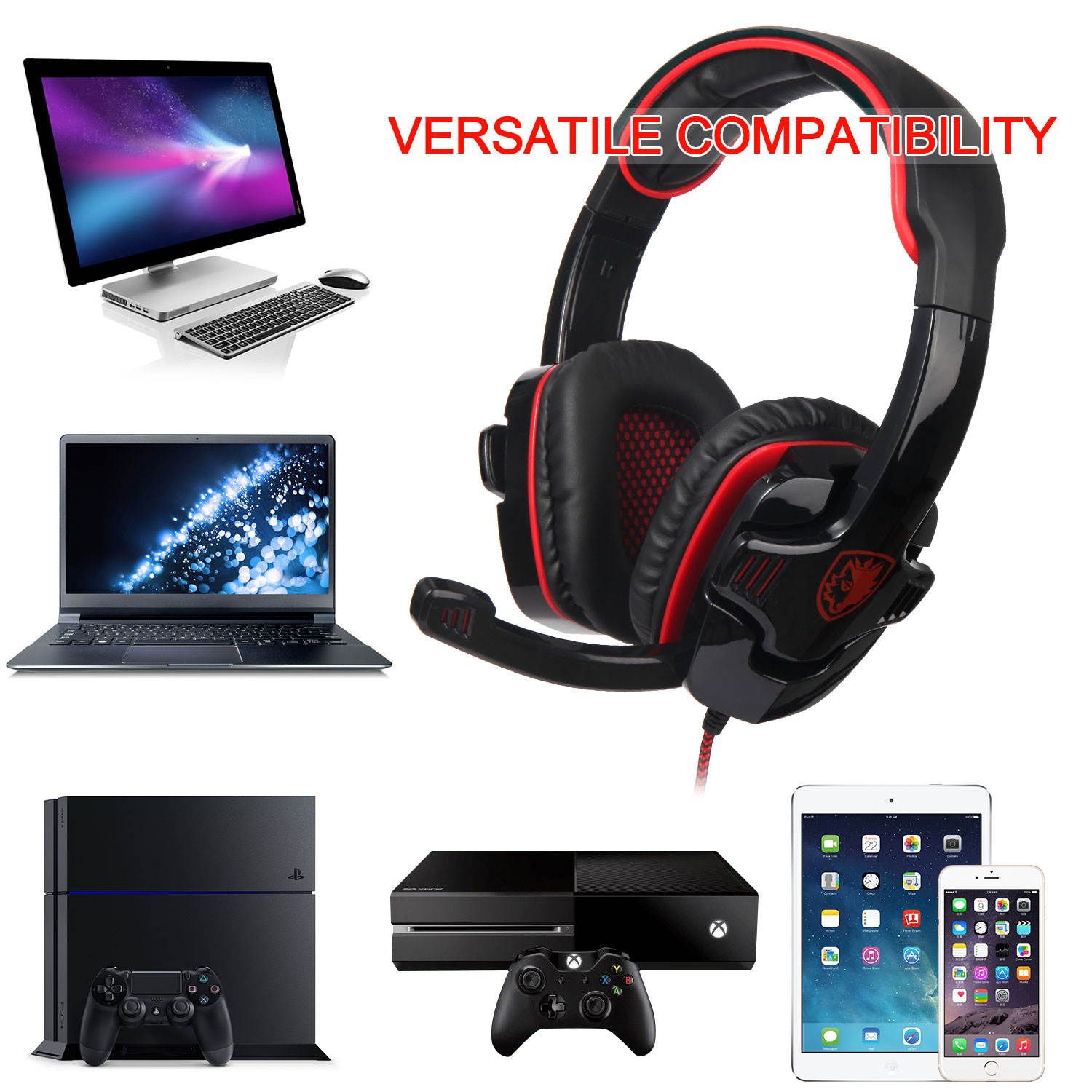 PS4 Gaming Headset, Stereo Gaming Headphone with Microphone Vibration for Laptop PC/Xbox one