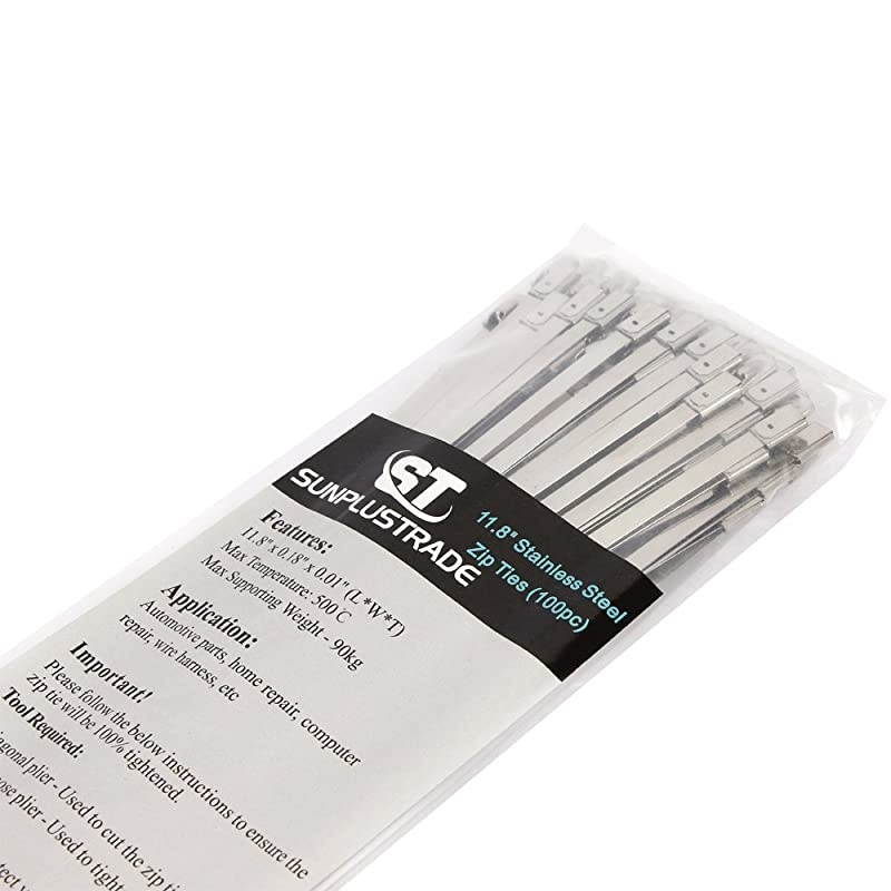 100pcs 118 Inches Stainless Steel Exhaust Wrap MultiPurpose Locking Cable Metal Zip Ties