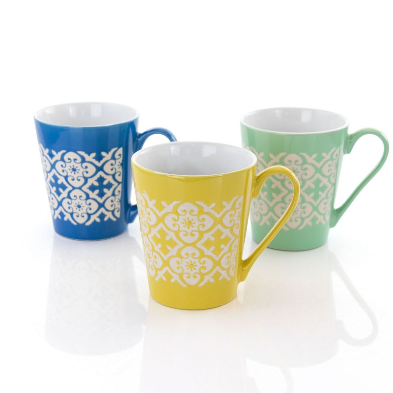 Gibson Home Windcrest 3 Piece 12.5 Ounce Cone Shaped Stoneware Cup Set in Assorted Colors