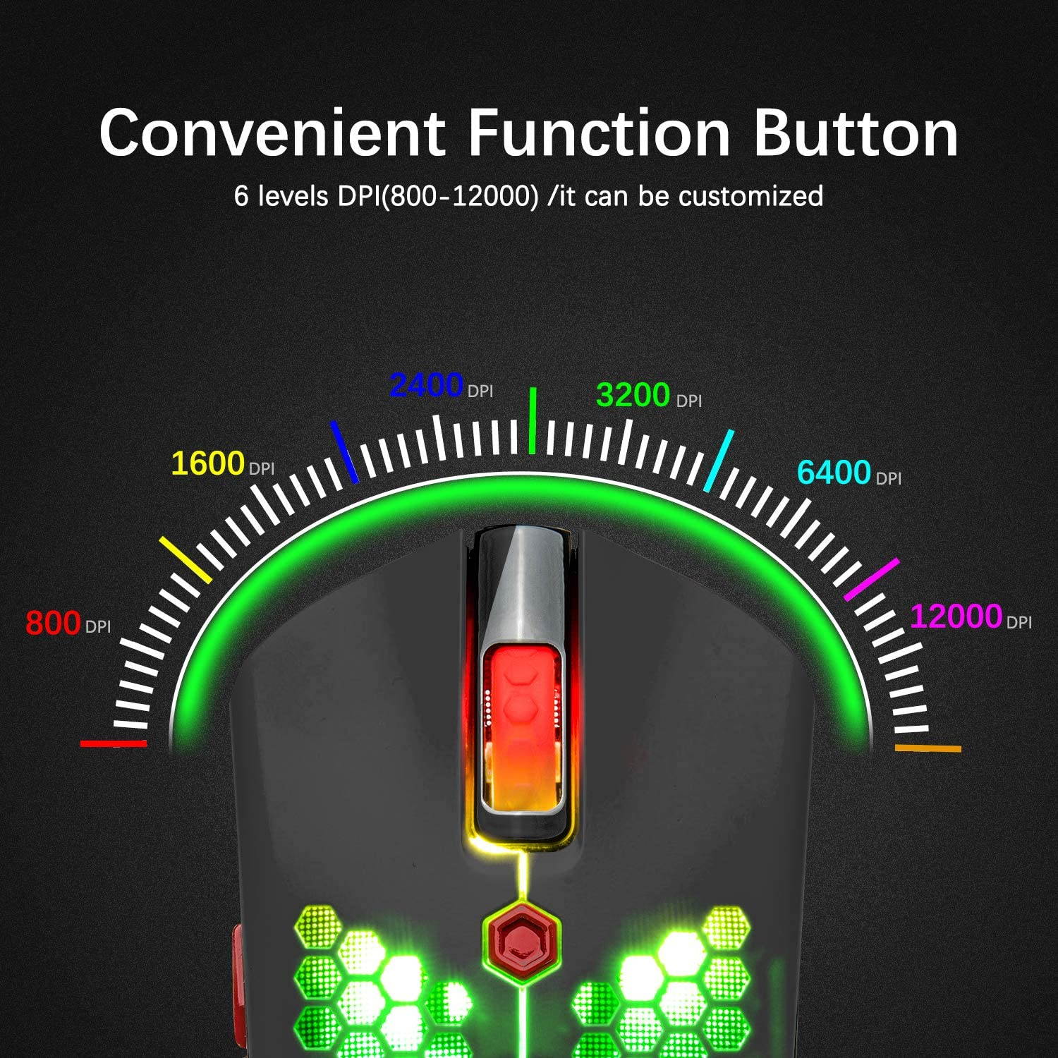 Wired Lightweight Gaming Mouse,26 RGB Backlit Mice with 7 Buttons Programmable Driver,PAW3325 12000DPI Mice,Ultralight Honeycomb Shell Ultraweave Cable Mouse for PC Gamers and Xbox and PS4 Users