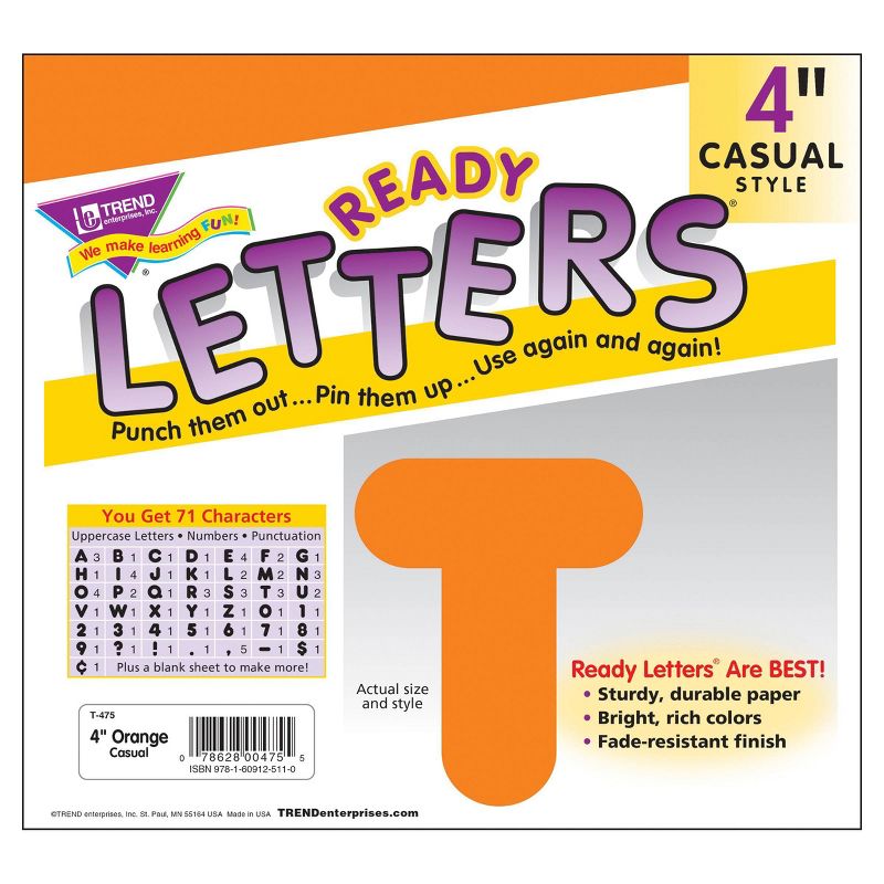 6pk 4" Casual Uppercase Ready Letters Orange - TREND