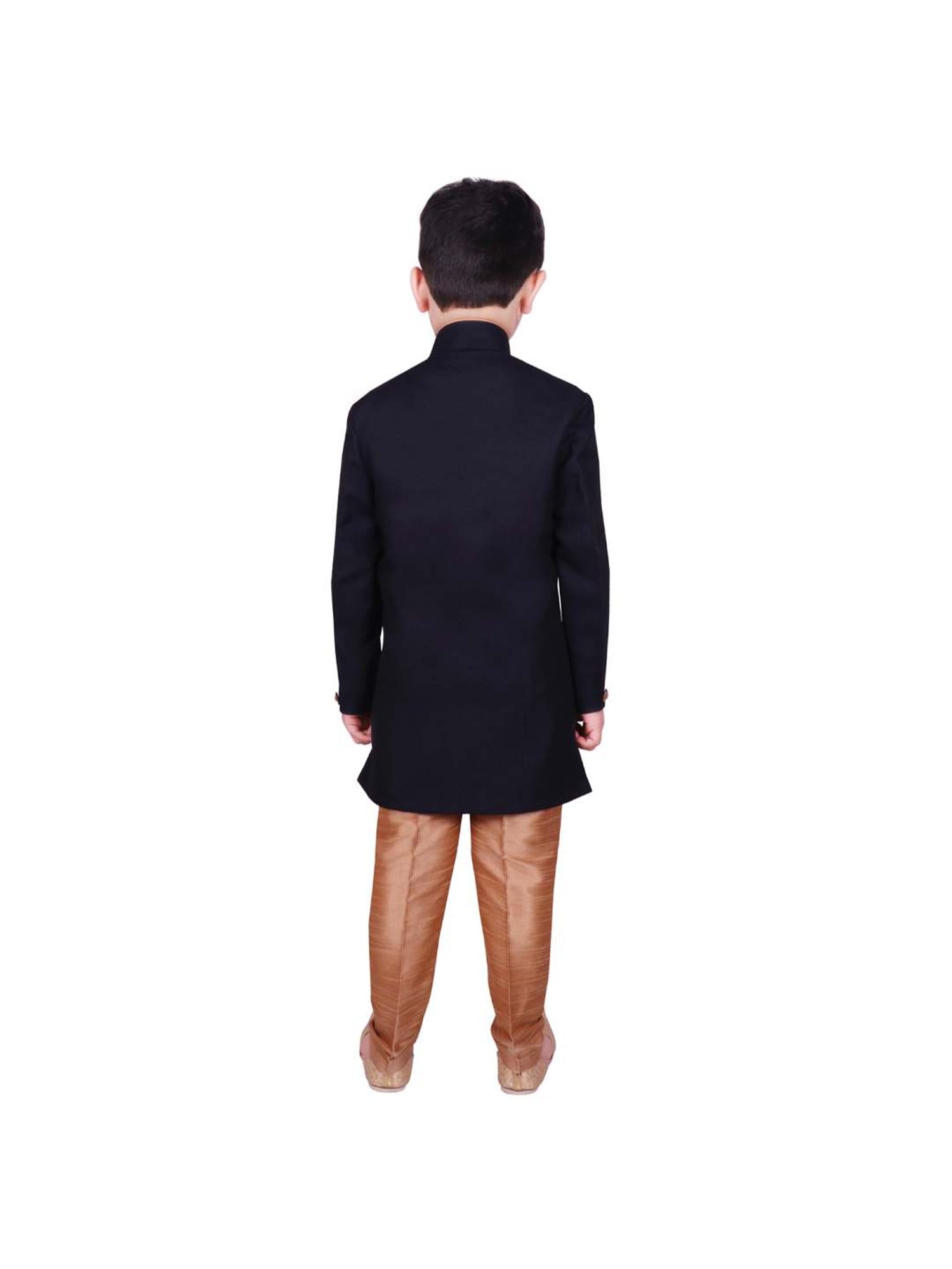 SG Yuvraj Kids Navy & Brown Solid Sherwani with Pyjama