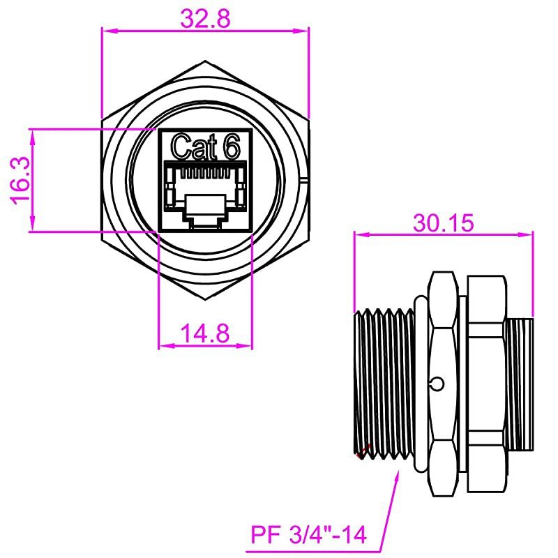 CAT6 RJ45 Shielded Industrial Panel Mount Bulkhead Female/Female Feed Thru Coupler - Network Connectors - Capless (100 Pack, Black)