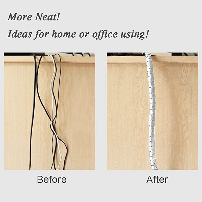 Cable Wires Organizer  Coiled Tube Cable Management PC Cinema TV Cables Sleeve with Cord Organizer Clip Hide Wires Cover Cables to Keep Desk Tidy to Protect Cable from Pets Bite White
