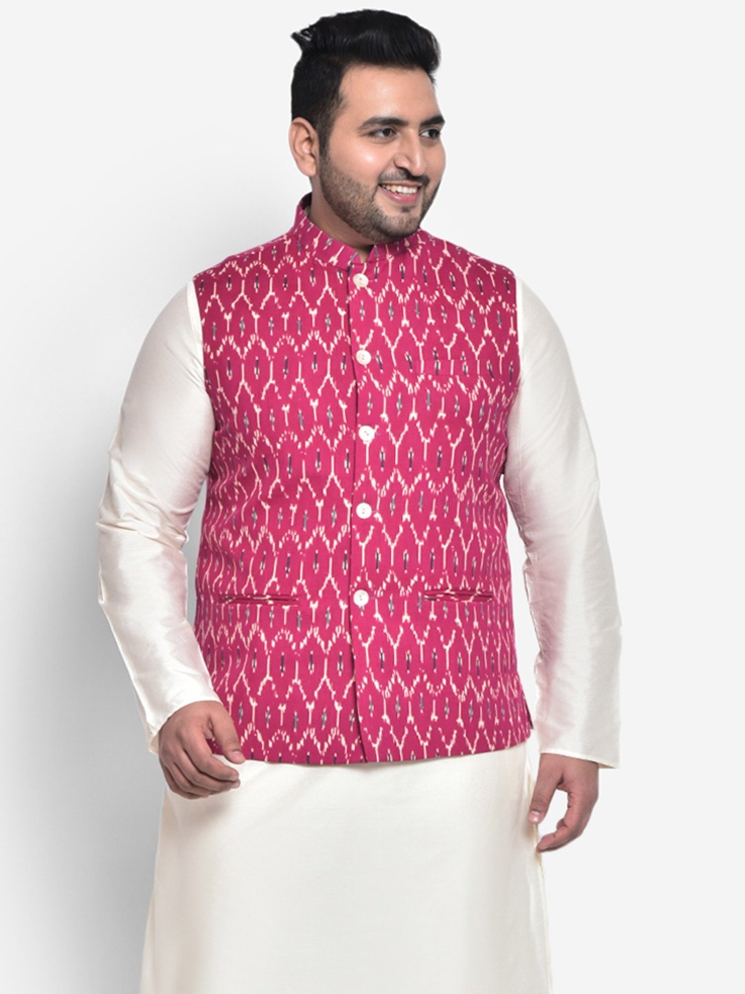 KISAH PLUS Pink Regular Fit Printed Nehru Jacket